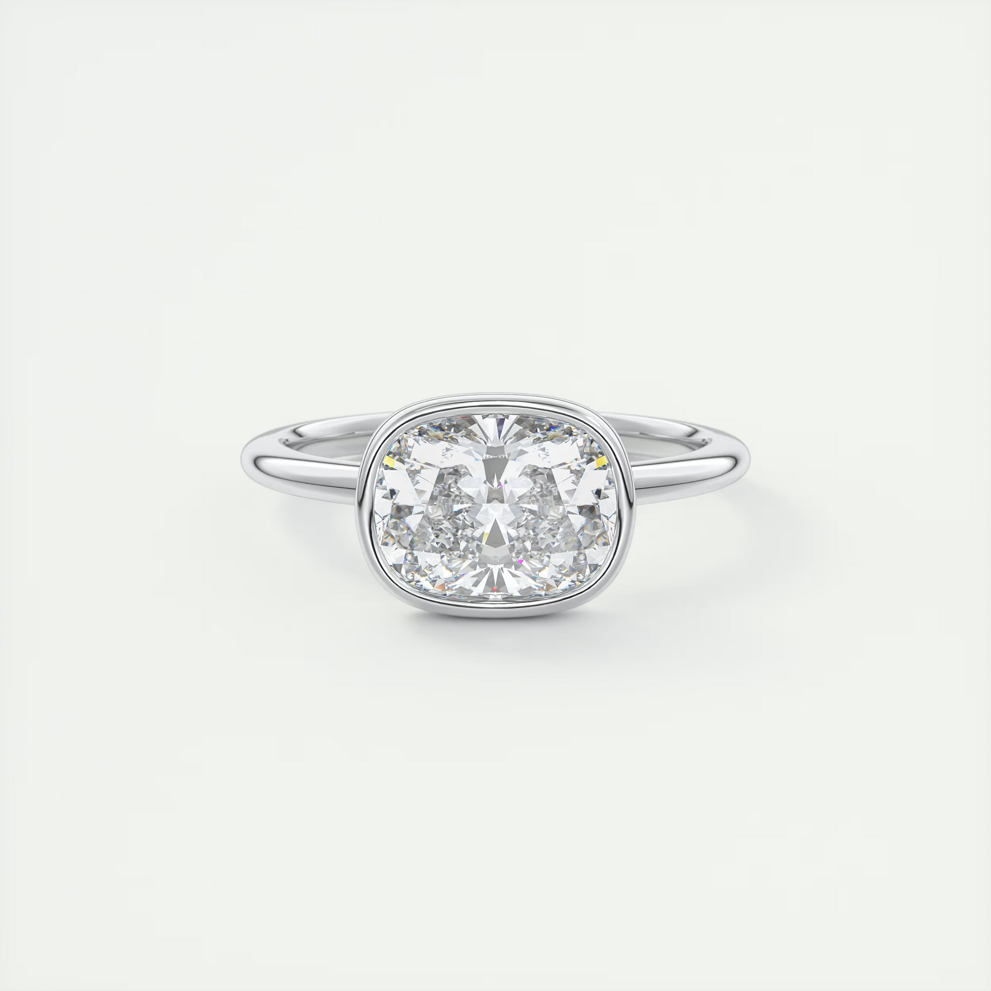 2 Carat East West Cushion Bezel Solitaire – Flush Stacking