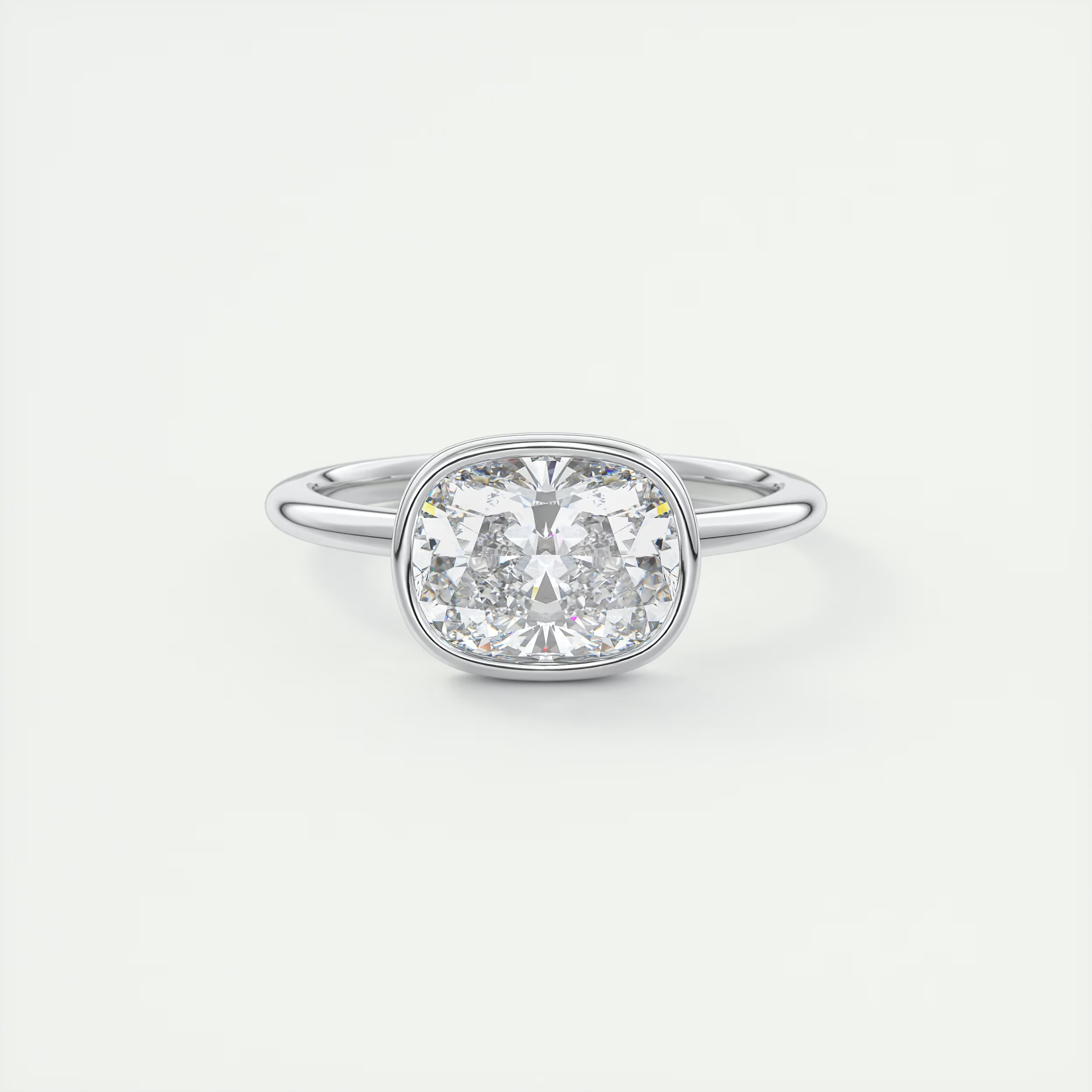 2 Carat East West Cushion Bezel Solitaire – Flush Stacking