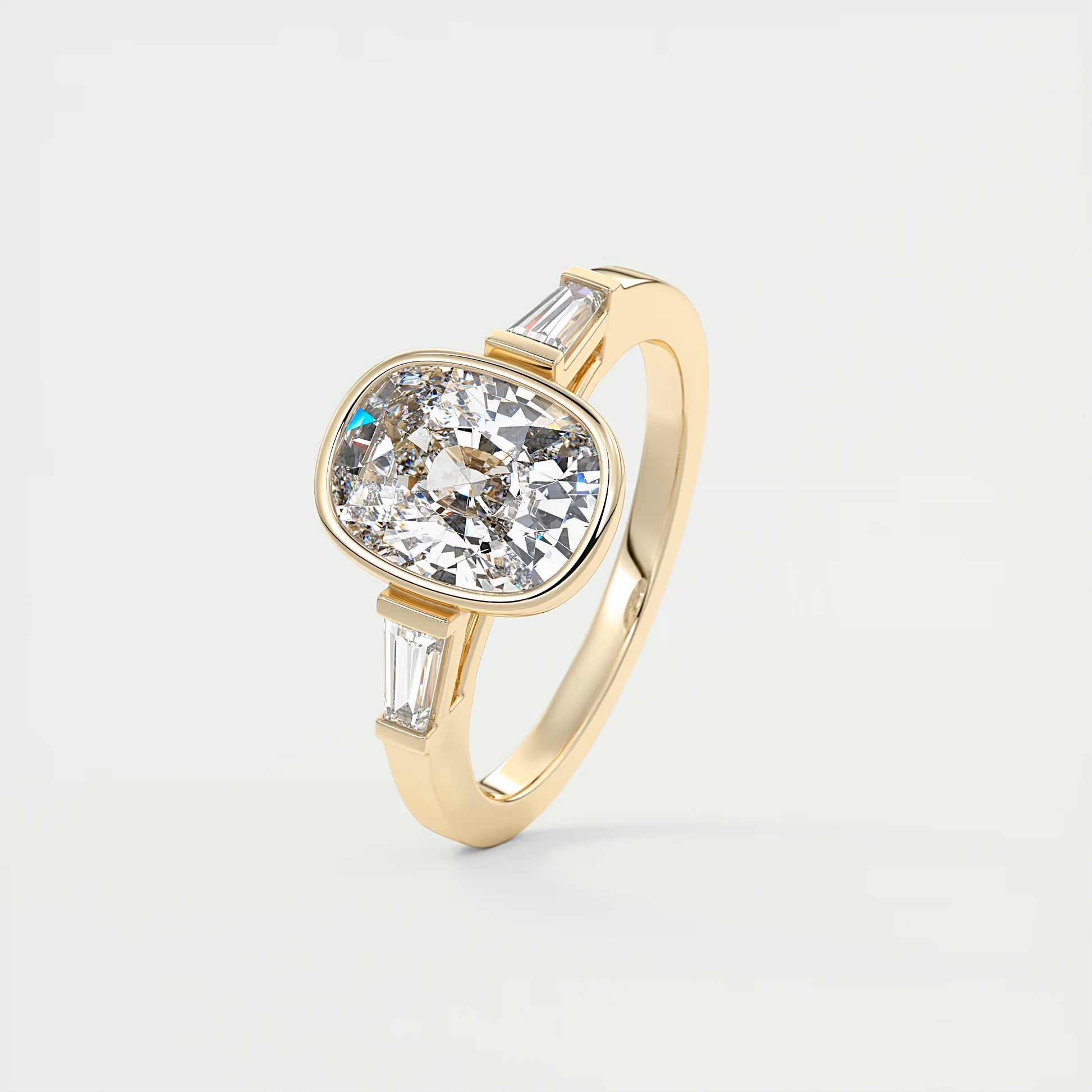 Elegance 2 Carat Oval & Baguette Three-Stone Engagement Ring