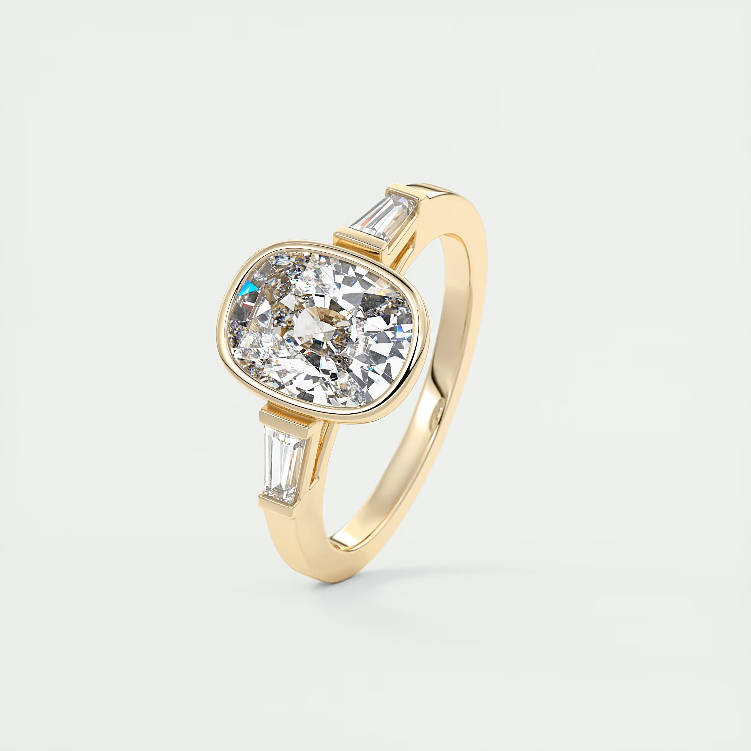 Elegance 2 Carat Oval & Baguette Three-Stone Engagement Ring