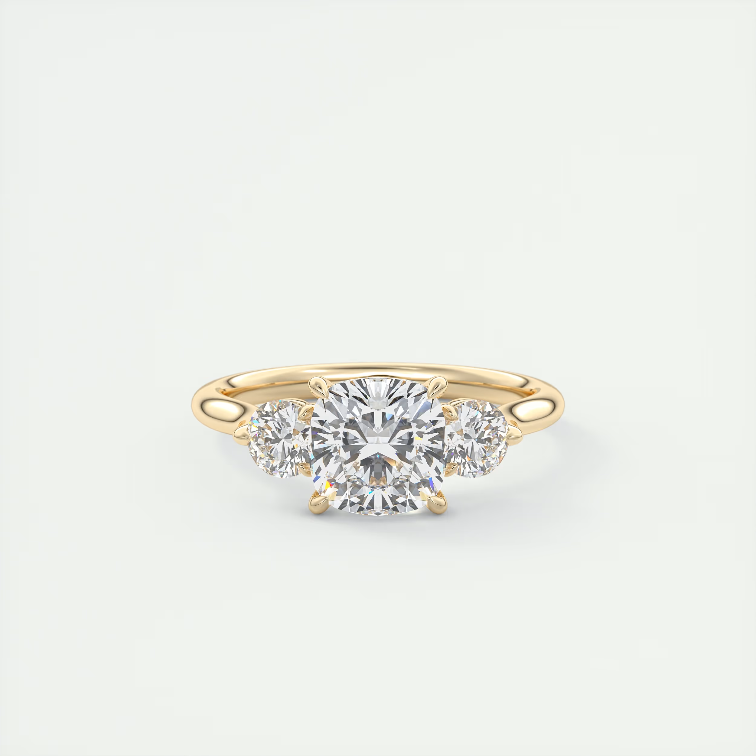 Cathedral 2 Carat Cushion Cathedral Three-Stone Engagement Ring