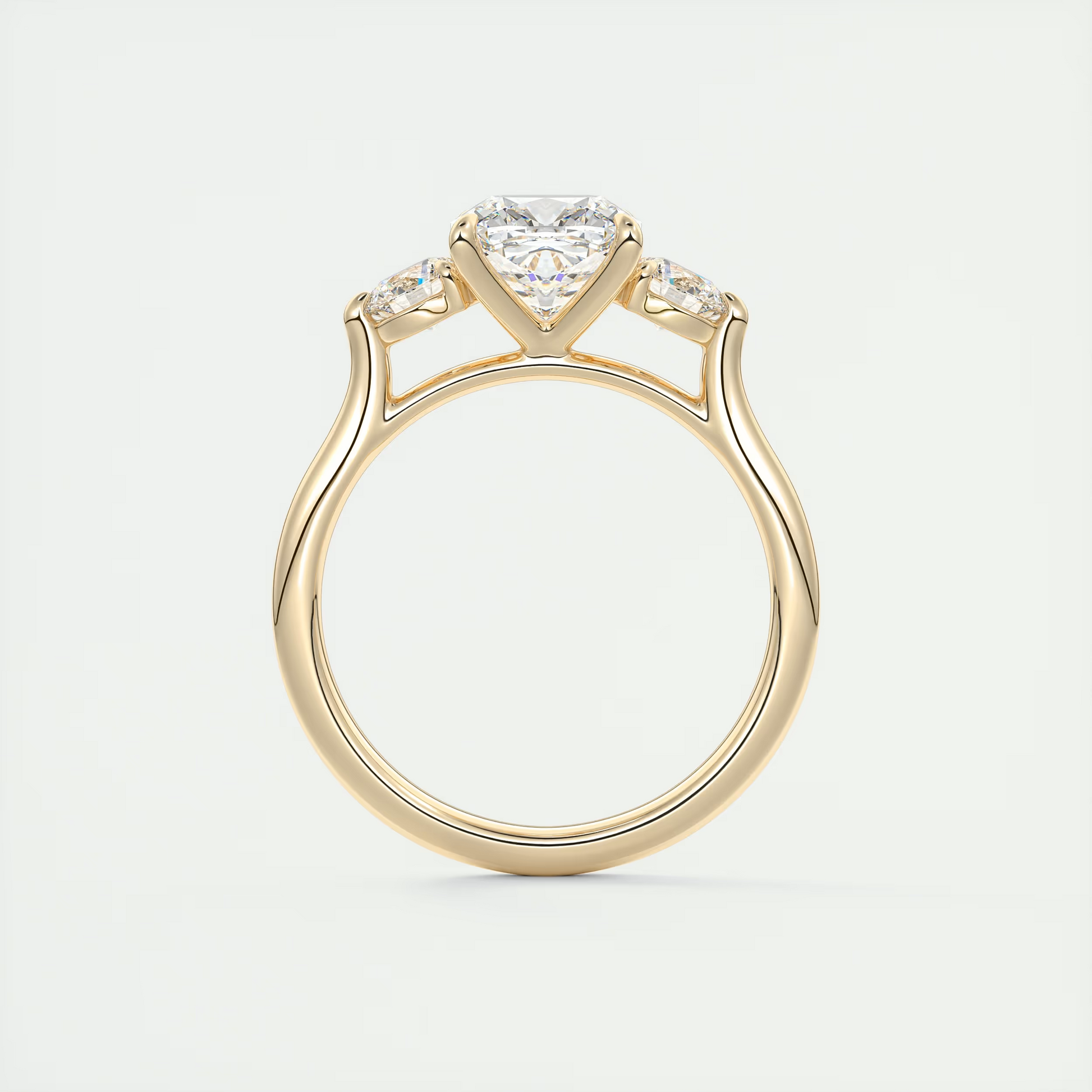 Cathedral 2 Carat Cushion Cathedral Three-Stone Engagement Ring