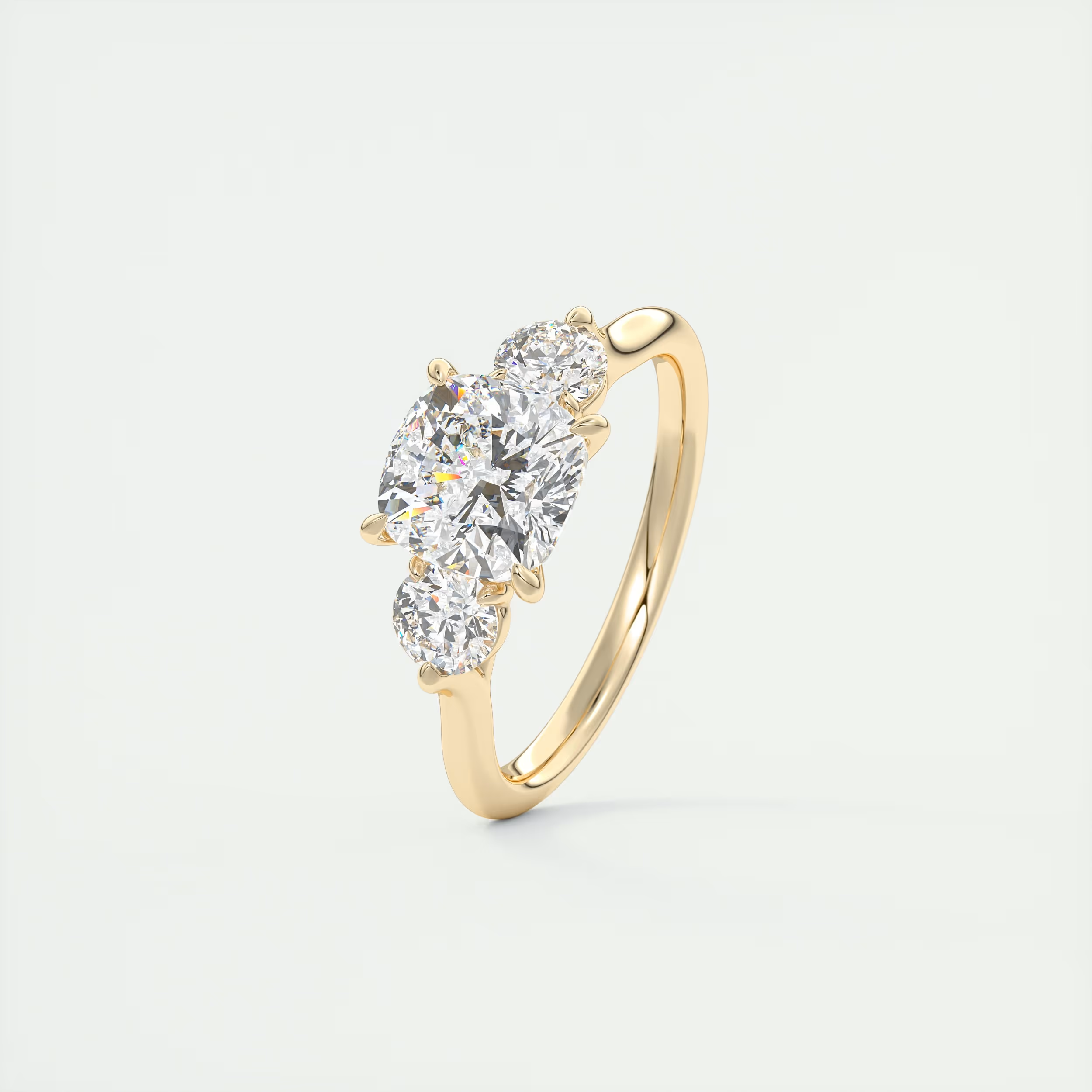 Cathedral 2 Carat Cushion Cathedral Three-Stone Engagement Ring