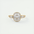 Bold 2 Carat Cushion & Tapered Baguette Three-Stone Bezel Set Engagement Ring