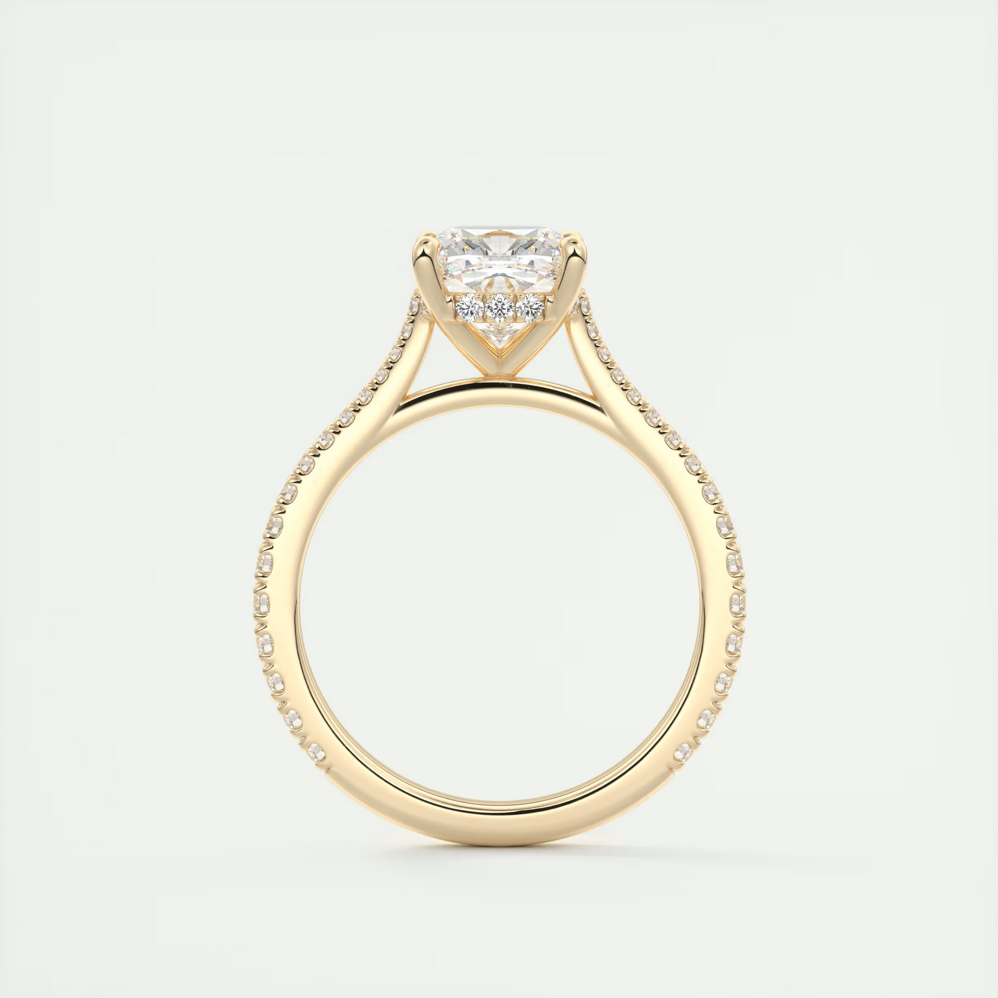 Sparkle 2 Carat Cushion Hidden Halo Cathedral Engagement Ring