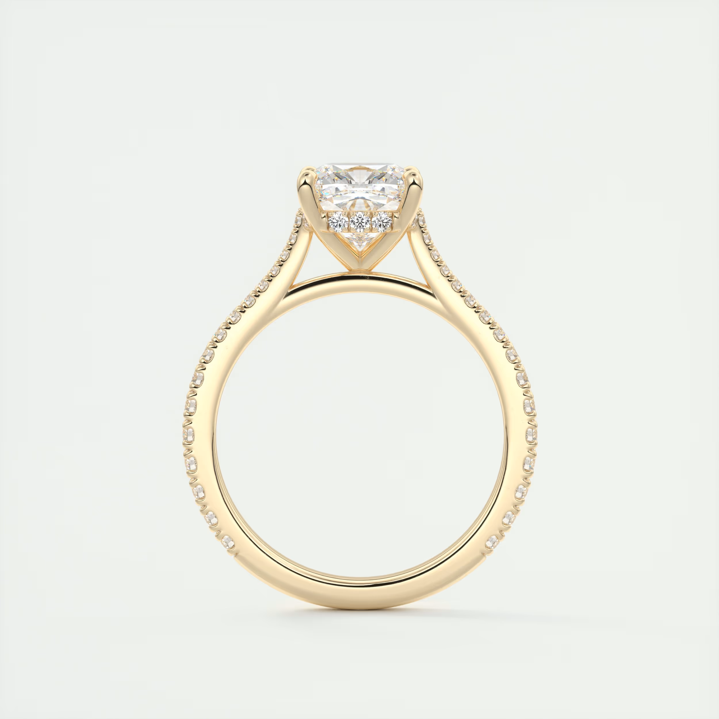 Sparkle 2 Carat Cushion Hidden Halo Cathedral Engagement Ring