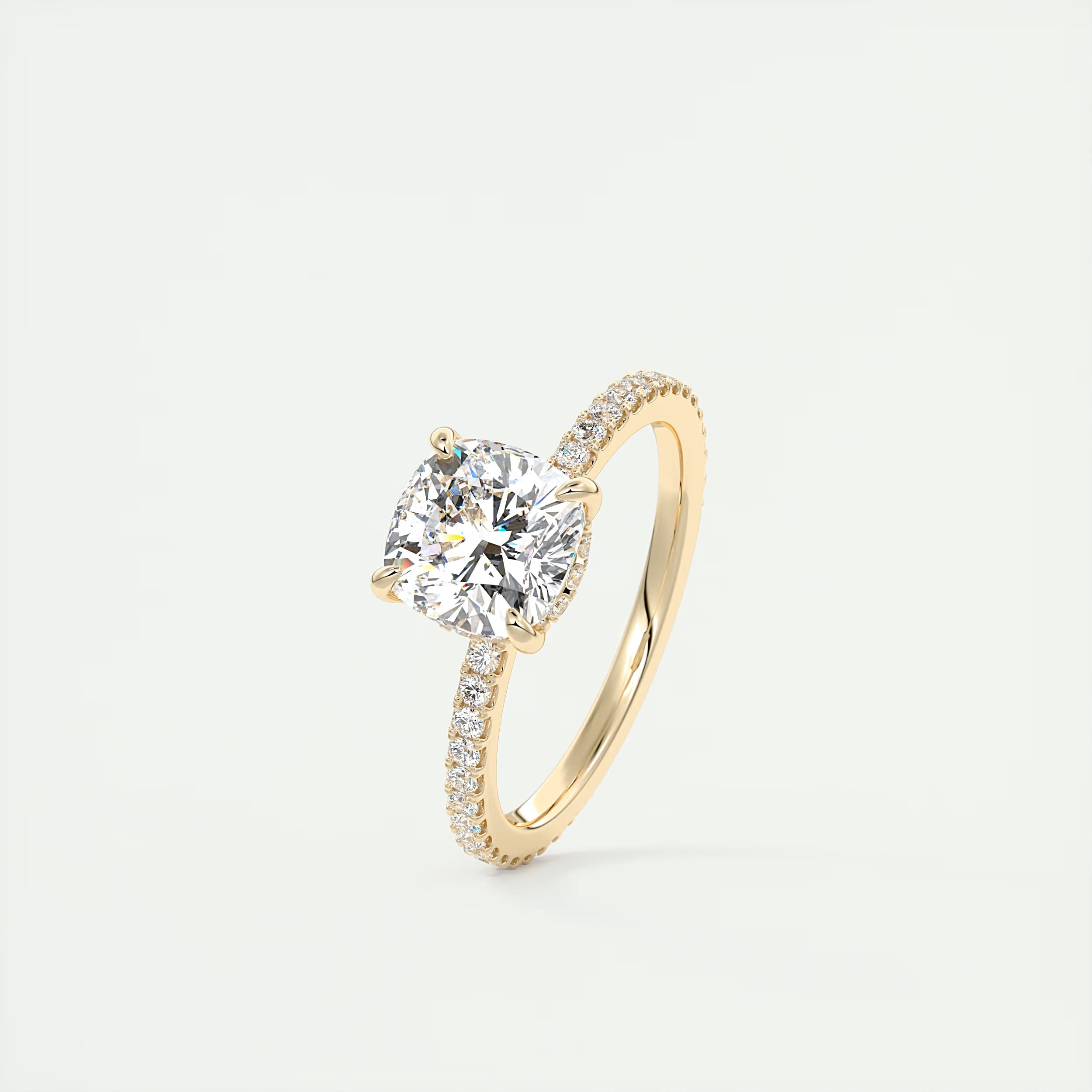 2 Carat Cushion Hidden Halo Pavé Engagement Ring