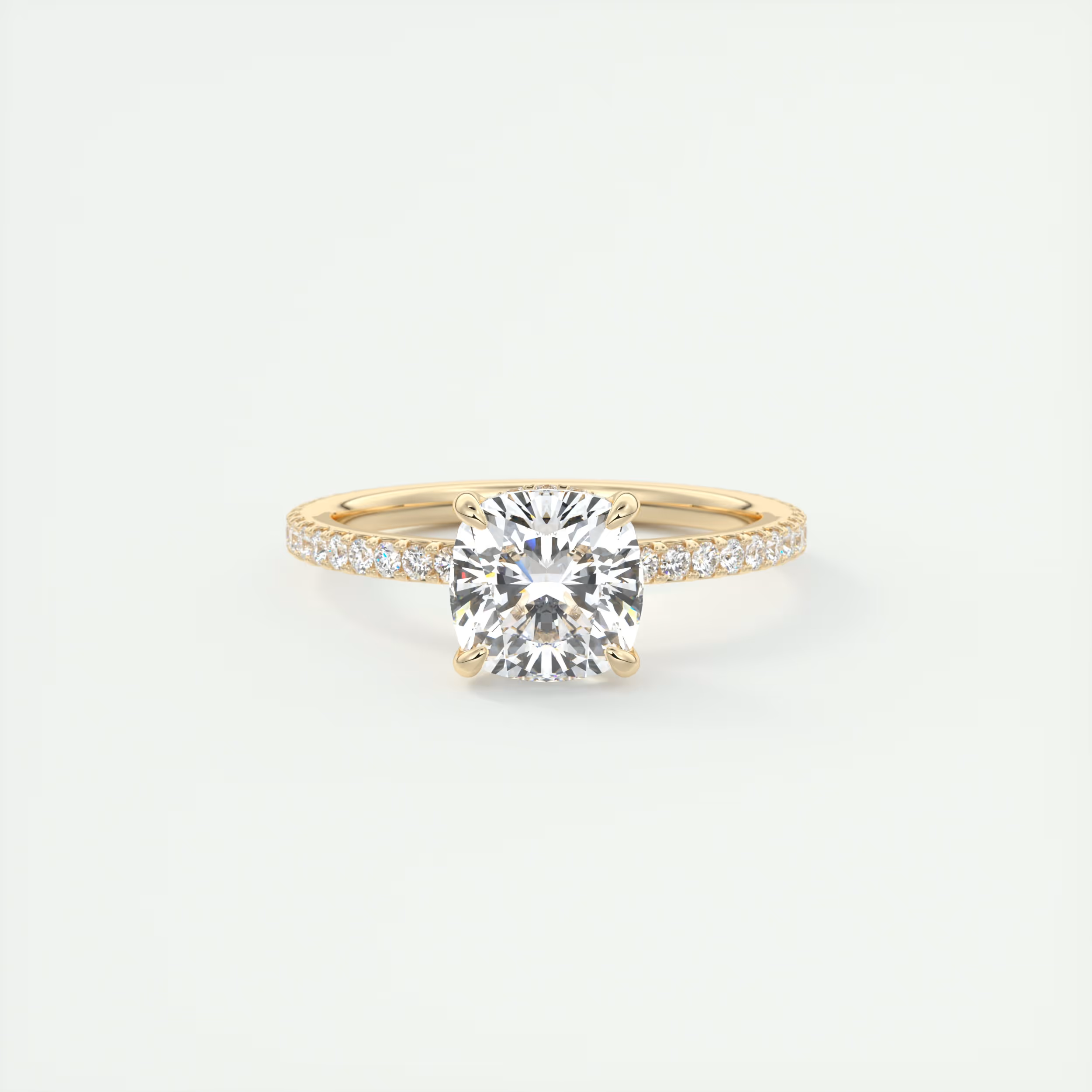 2 Carat Cushion Hidden Halo Pavé Engagement Ring