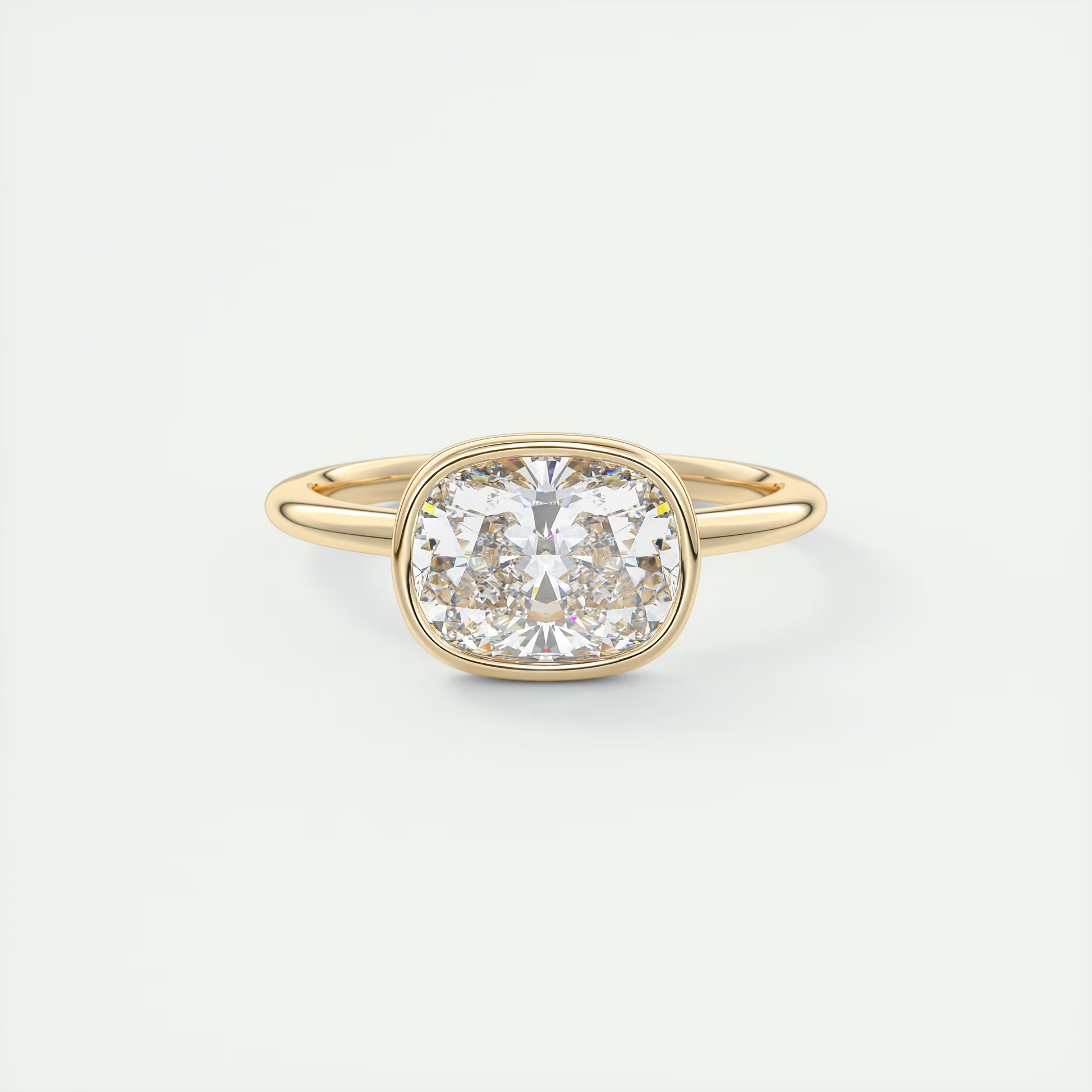 2 Carat East West Cushion Bezel Solitaire – Flush Stacking