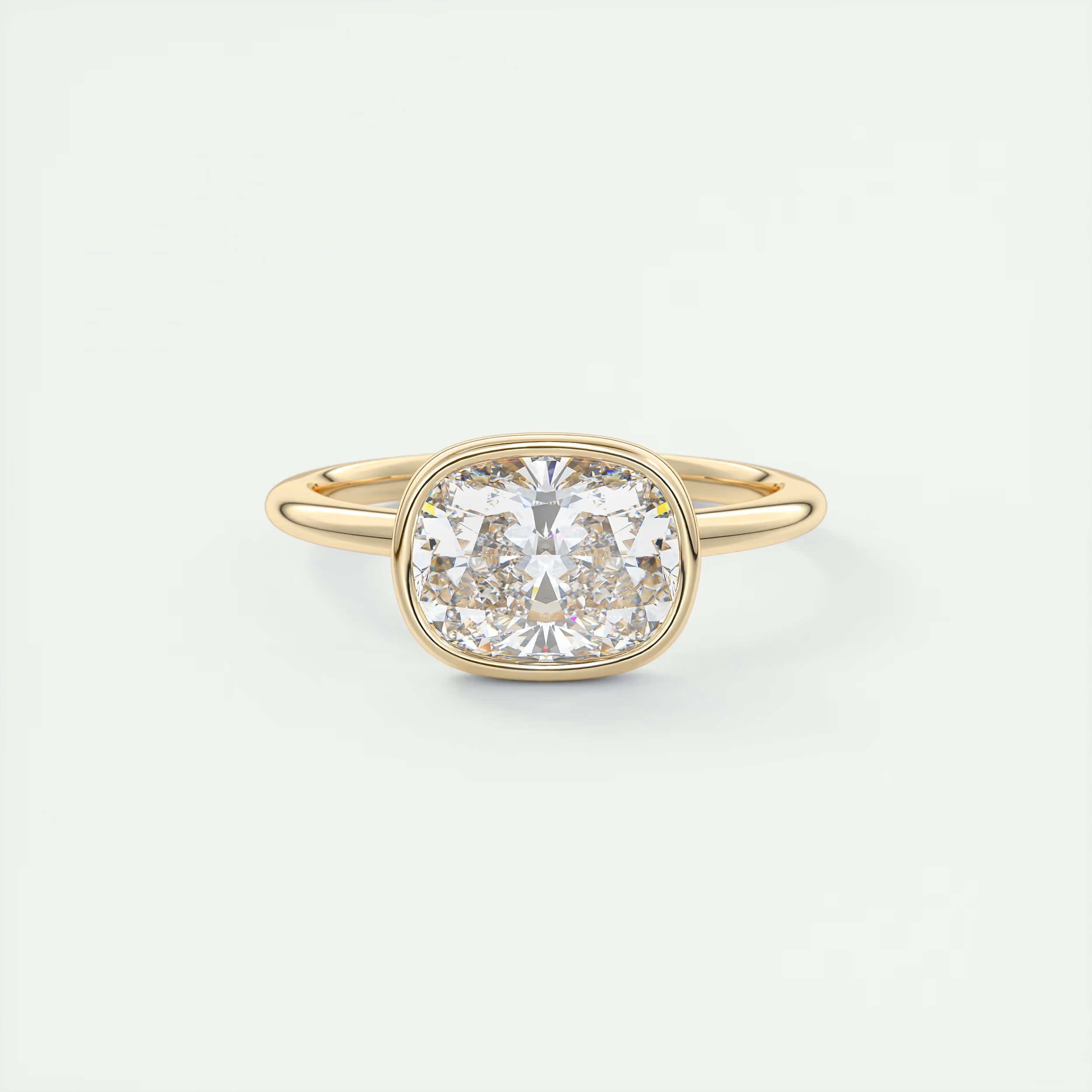 2 Carat East West Cushion Bezel Solitaire – Flush Stacking