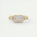 Elevated 2 Carat Emerald & Tapered Baguette Three-Stone Bezel Set Engagement Ring