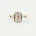 Architectural 2 Carat Emerald & Baguette Three-Stone Bezel Set Engagement Ring
