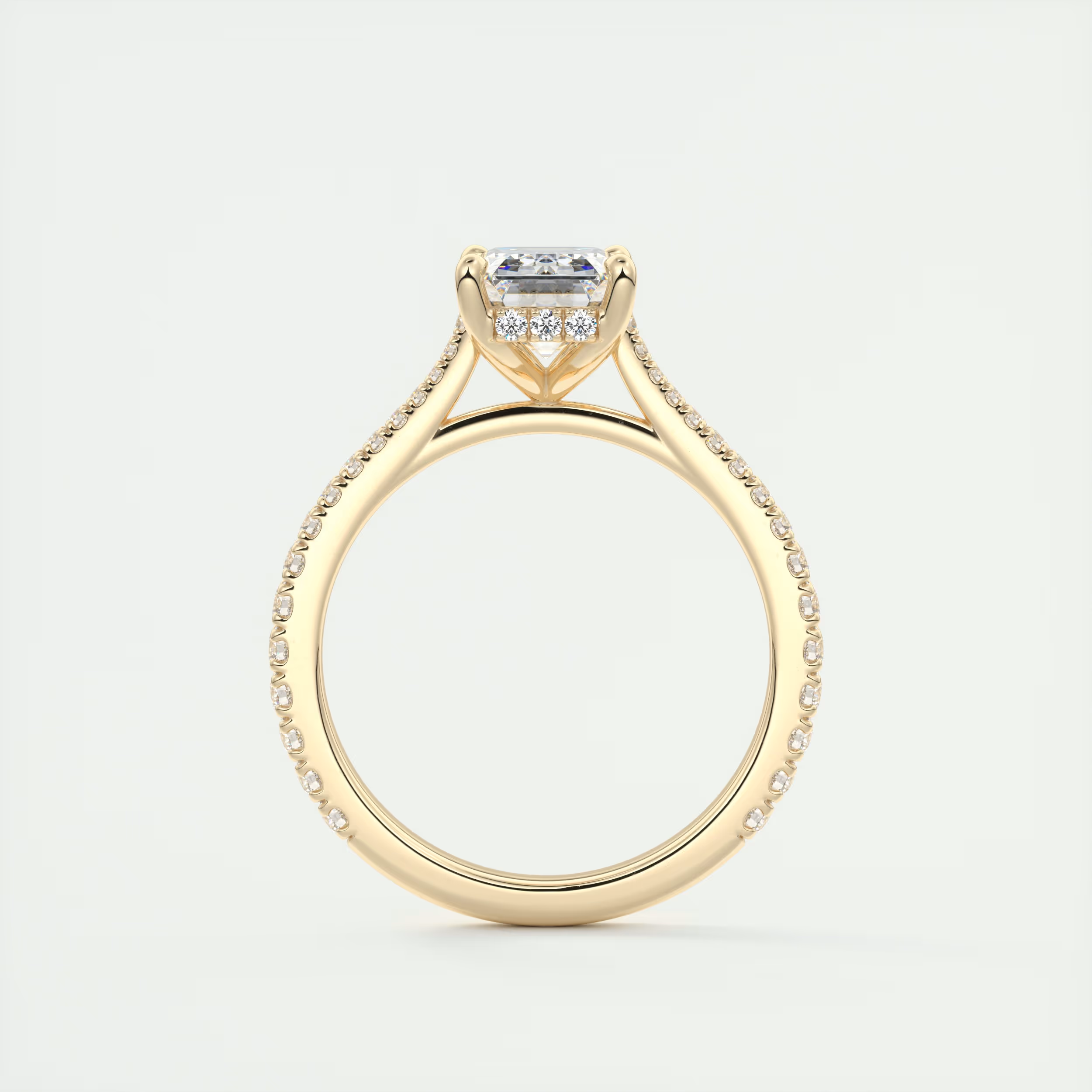 Beneath 2 Carat Emerald Hidden Halo Cathedral Engagement Ring