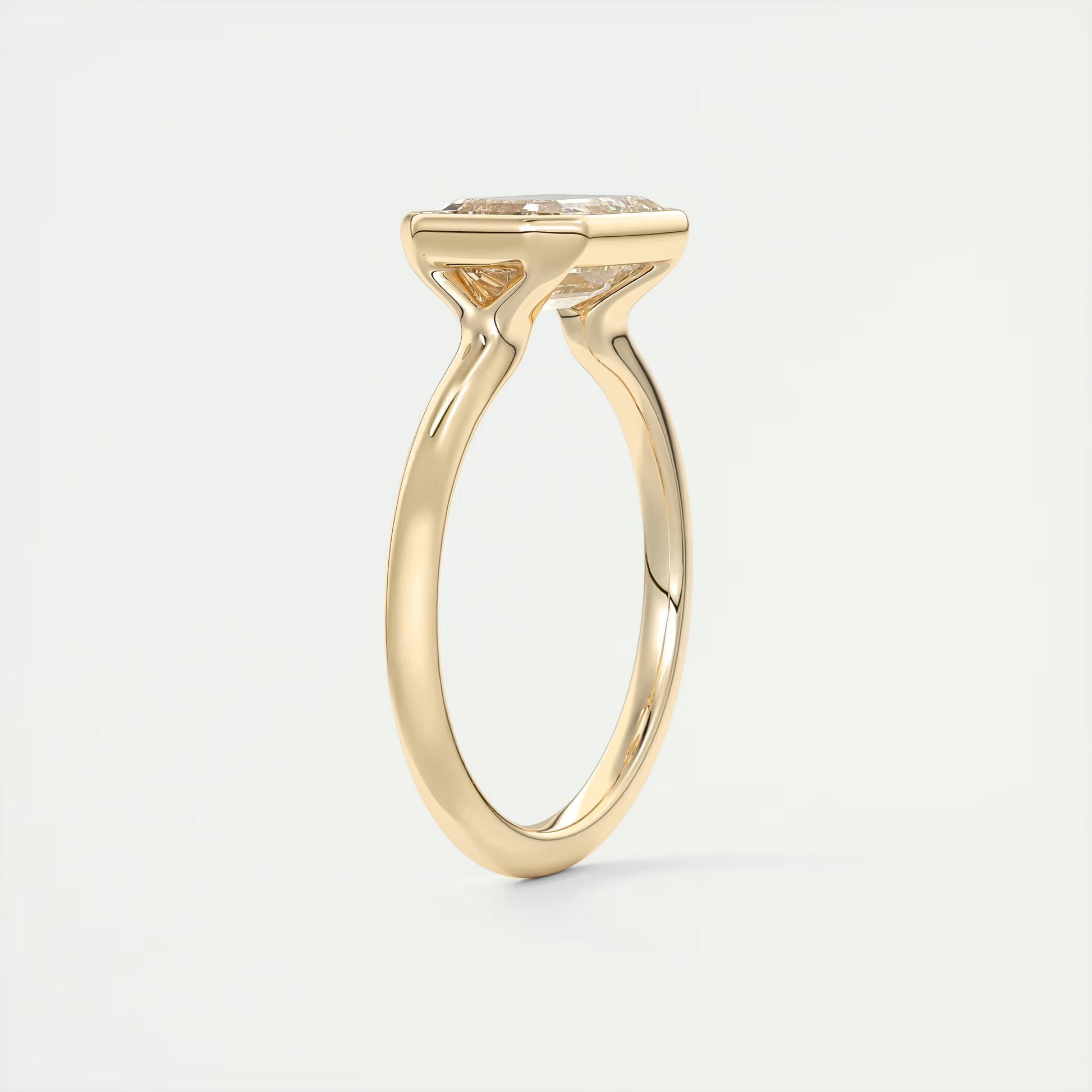 2 Carat East West Flush Stacking Emerald Bezel Solitaire