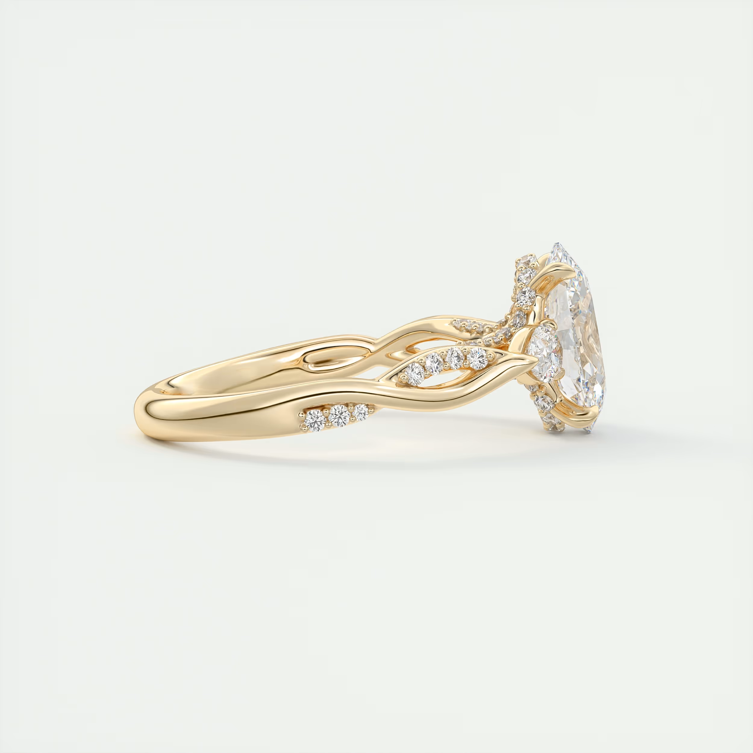 2 Carat Twisted Pavé Oval Solitaire