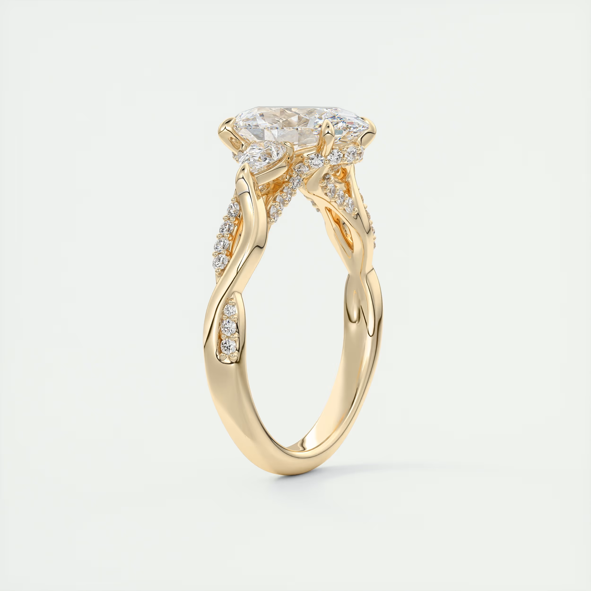 2 Carat Twisted Pavé Oval Solitaire