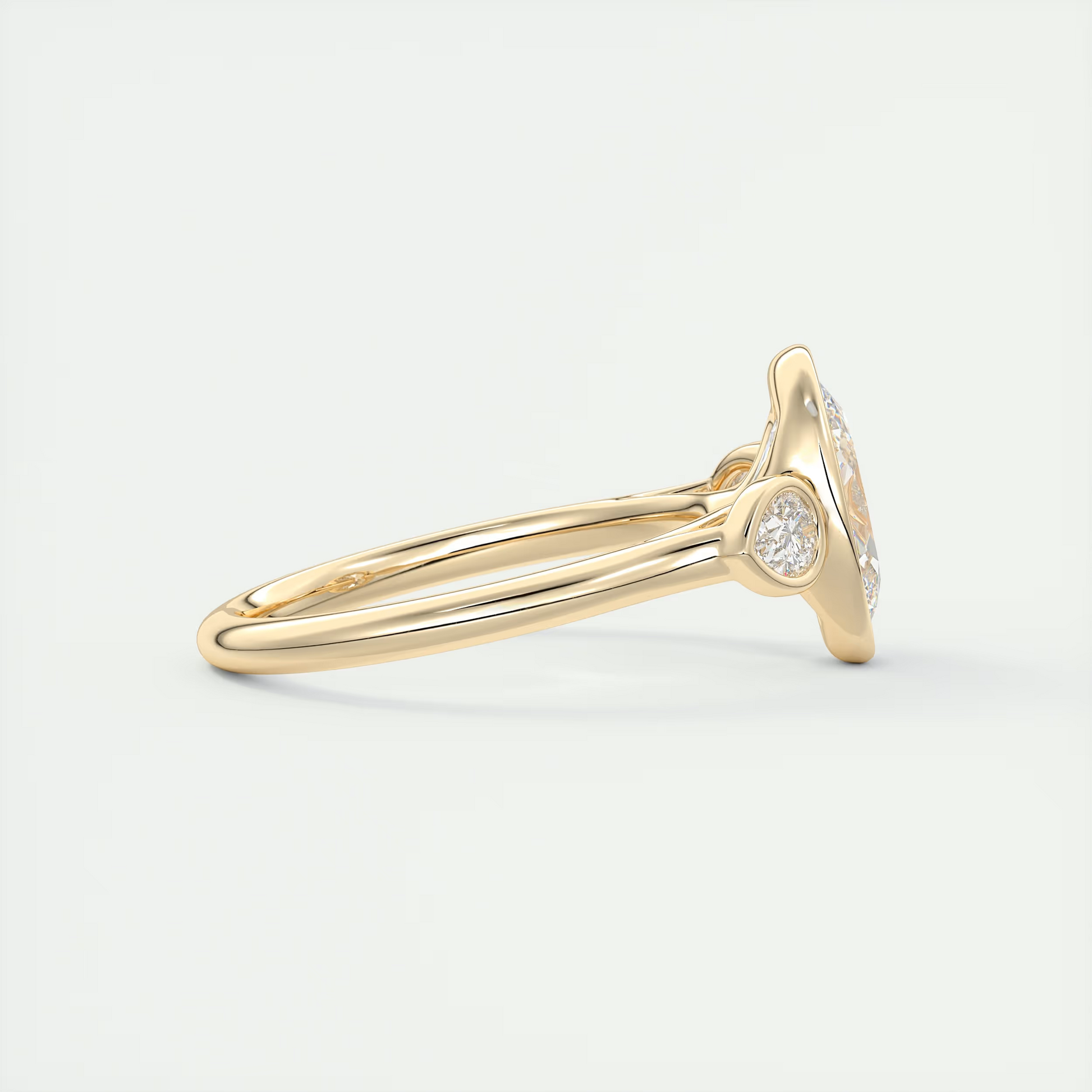 Bold 2 Carat Oval & Pear Three-Stone Bezel Set Engagement Ring