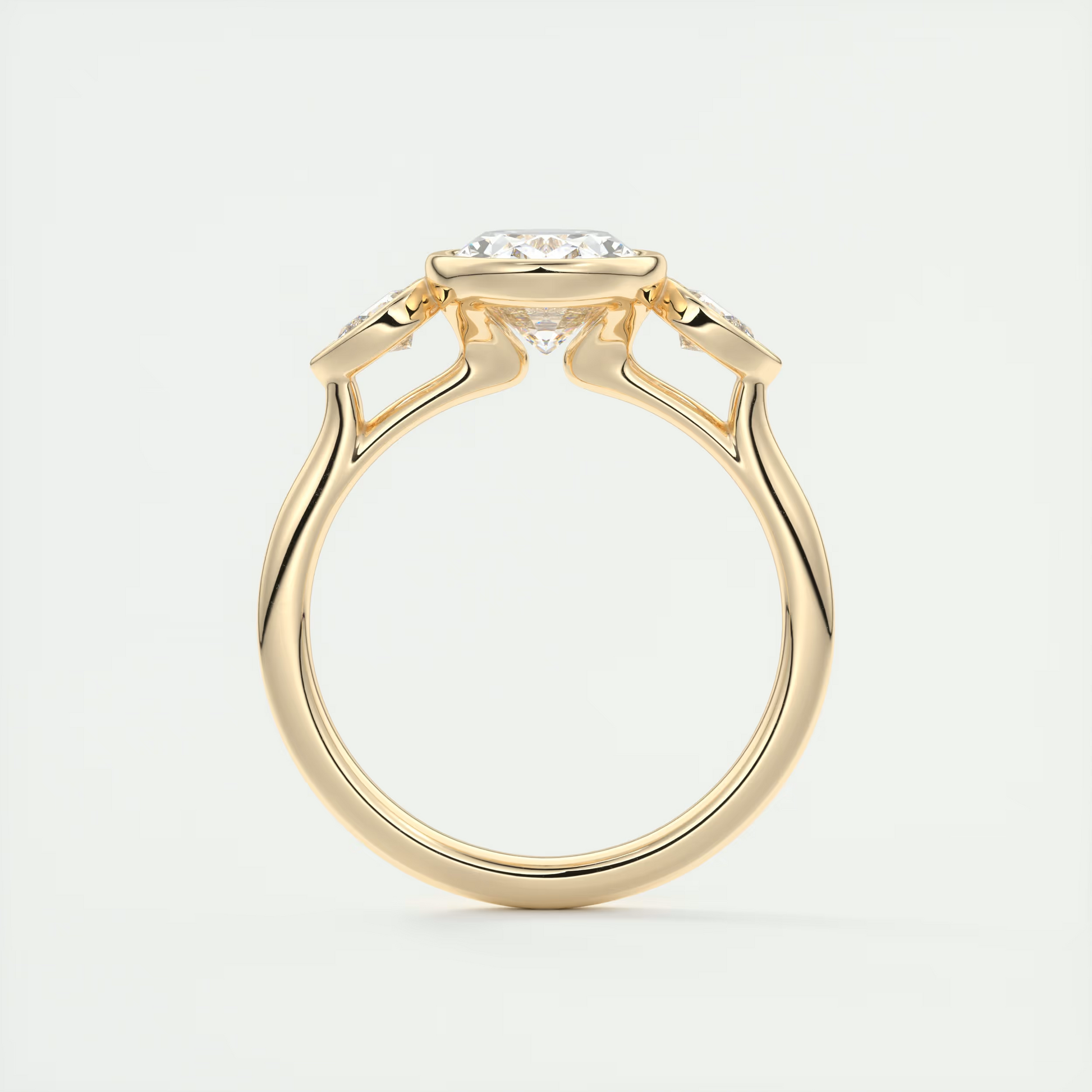 Bold 2 Carat Oval & Pear Three-Stone Bezel Set Engagement Ring
