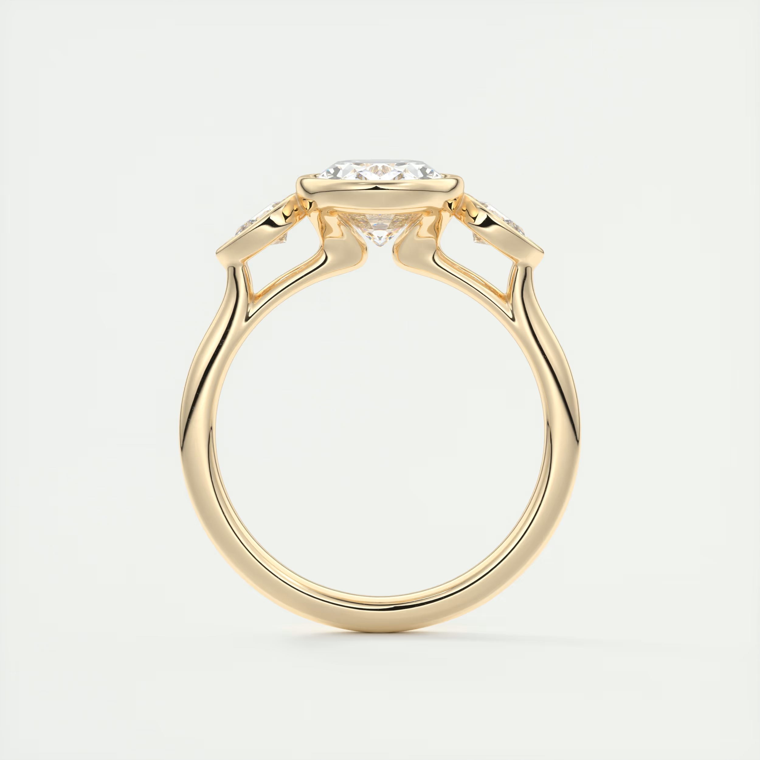 Bold 2 Carat Oval & Pear Three-Stone Bezel Set Engagement Ring