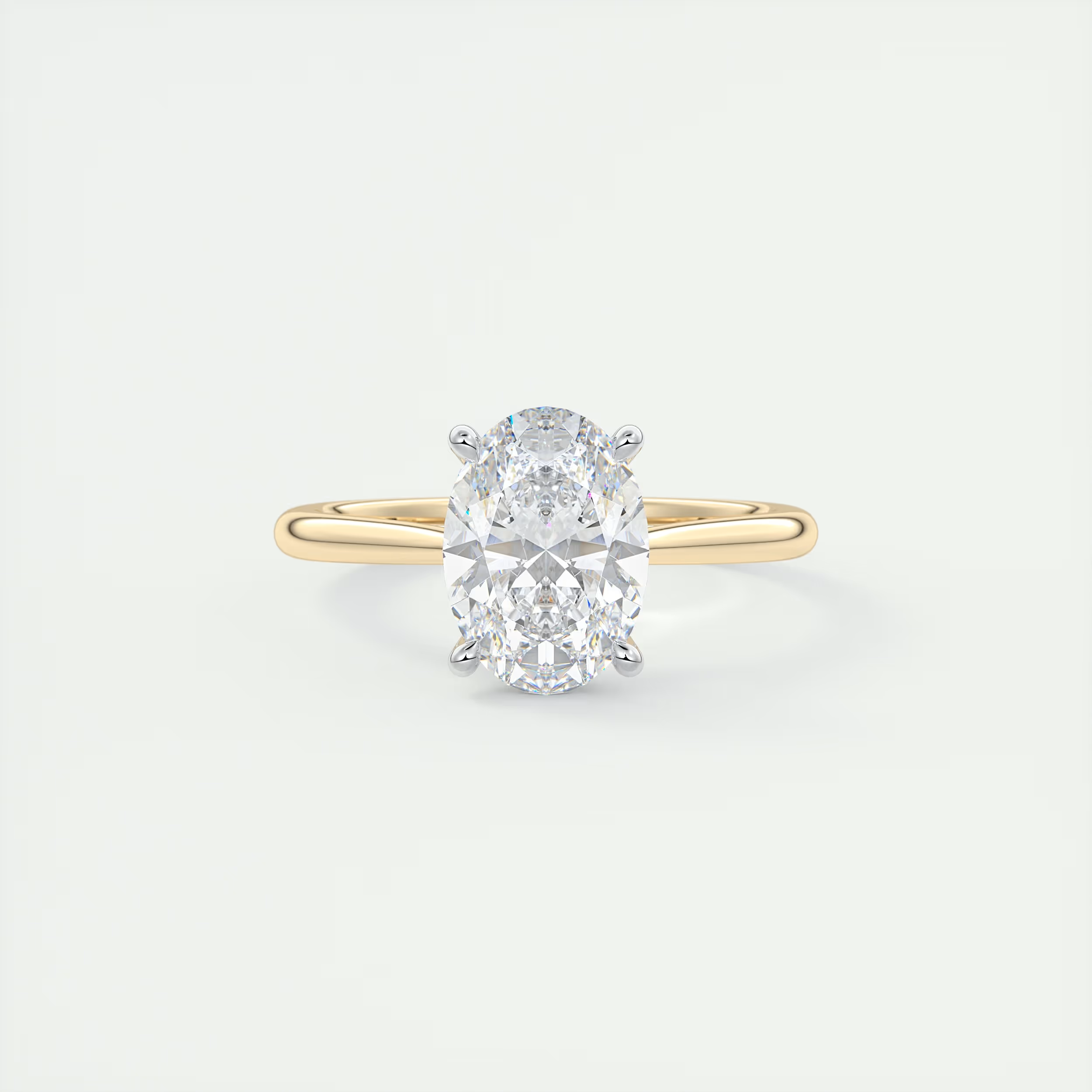 2 Carat Oval Gold Cathedral Solitaire with Platinum Prongs