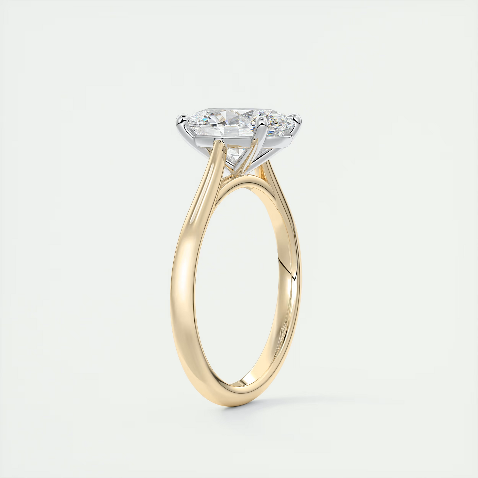 2 Carat Oval Gold Cathedral Solitaire with Platinum Prongs