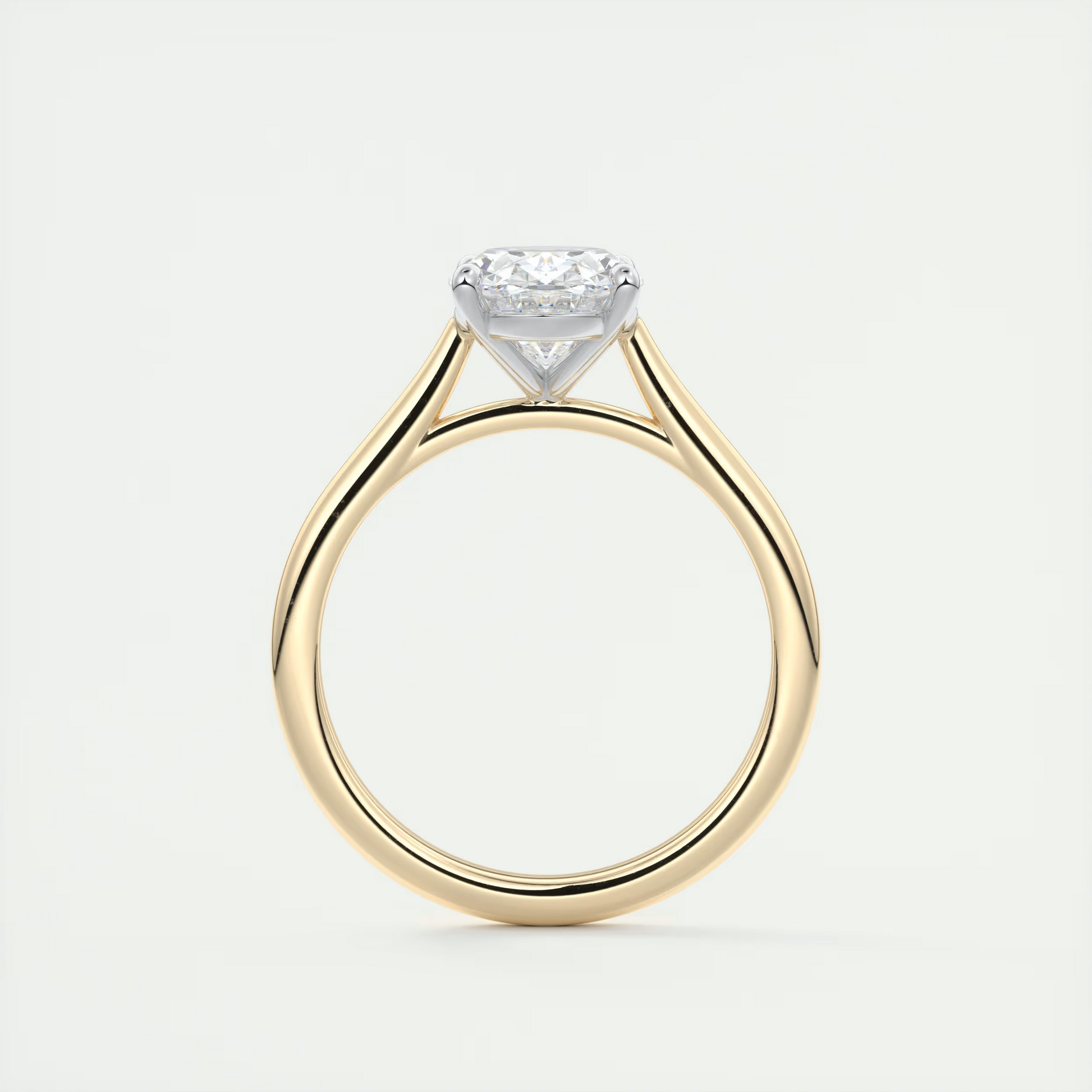 2 Carat Oval Gold Cathedral Solitaire with Platinum Prongs