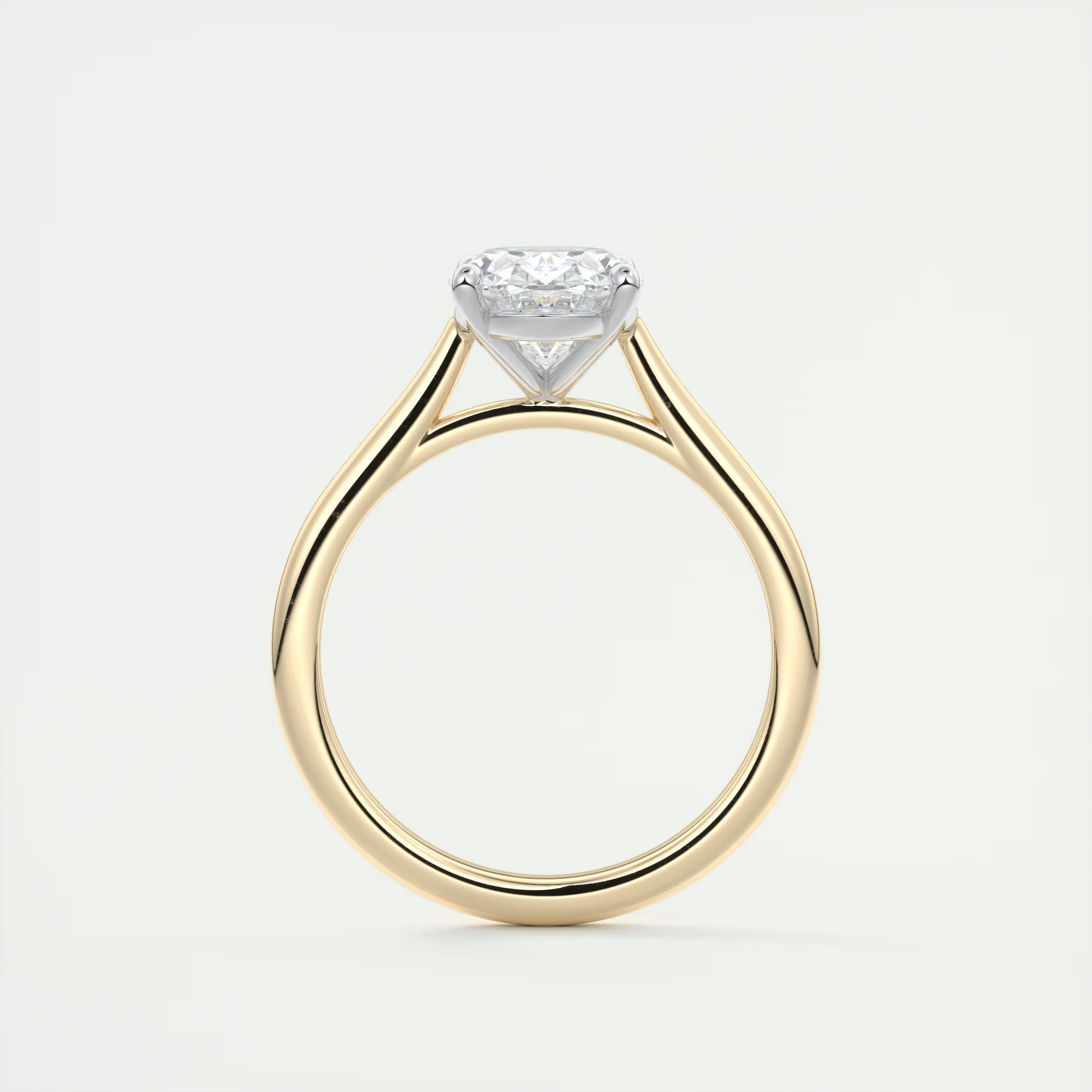 2 Carat Oval Gold Cathedral Solitaire with Platinum Prongs