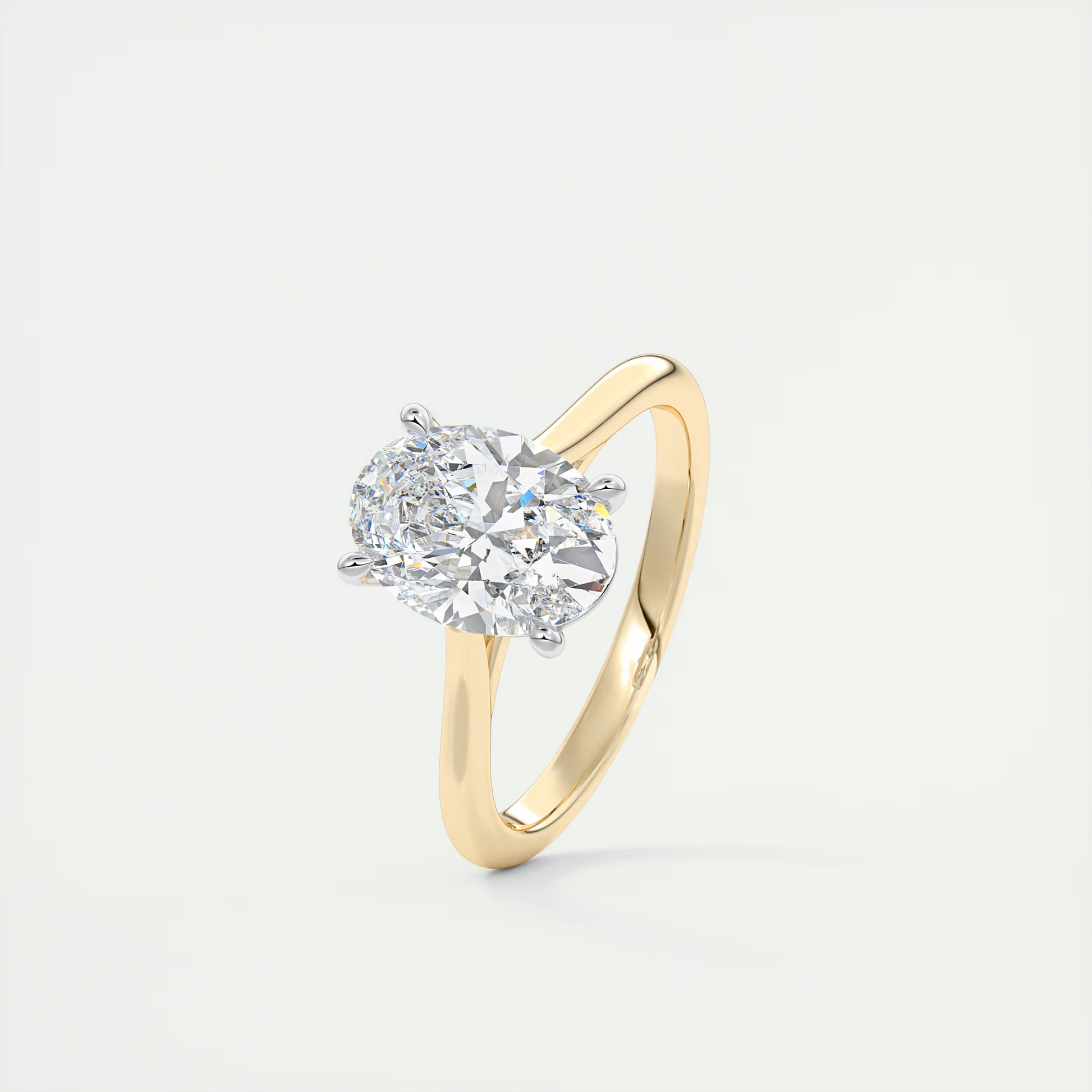 2 Carat Oval Gold Cathedral Solitaire with Platinum Prongs