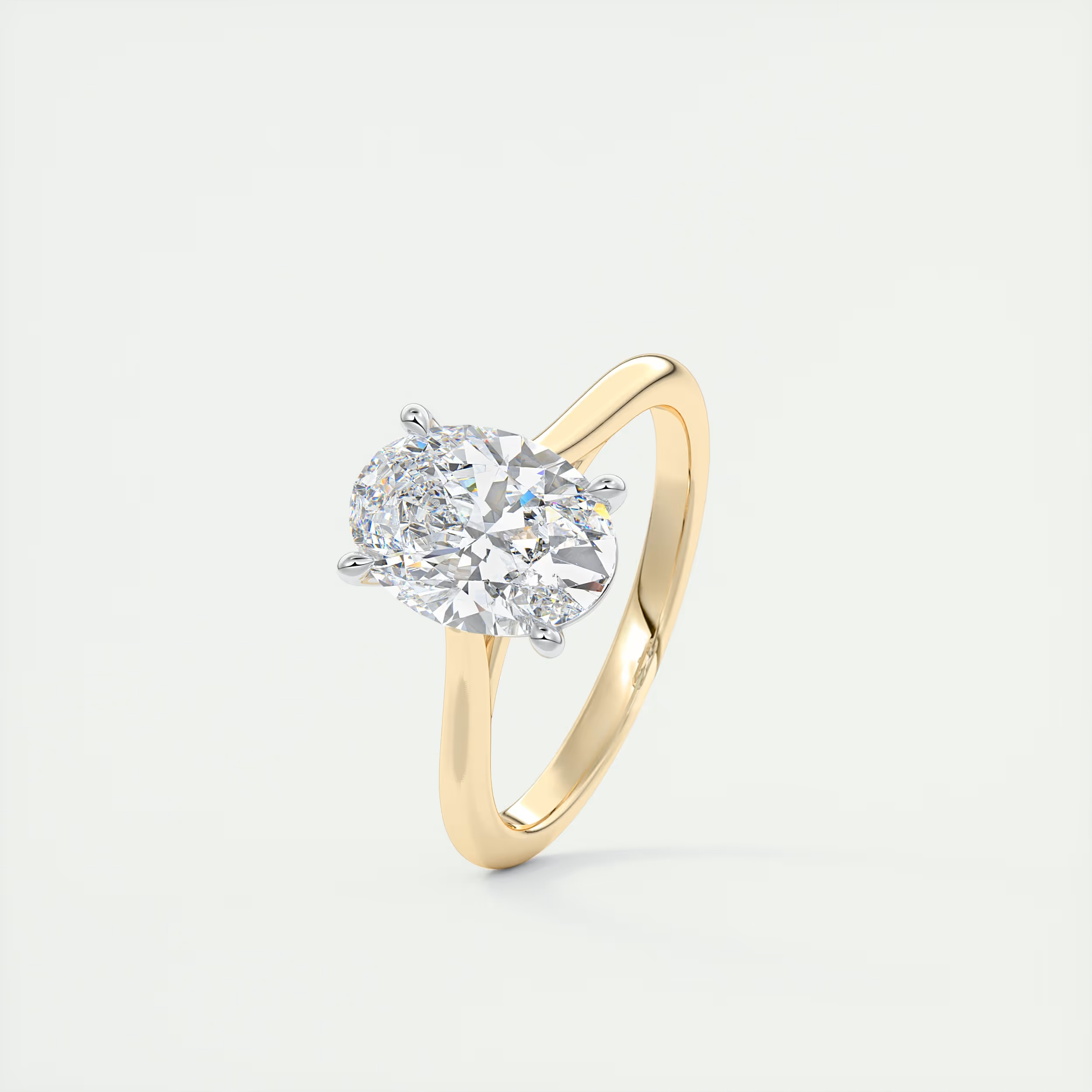 2 Carat Oval Gold Cathedral Solitaire with Platinum Prongs