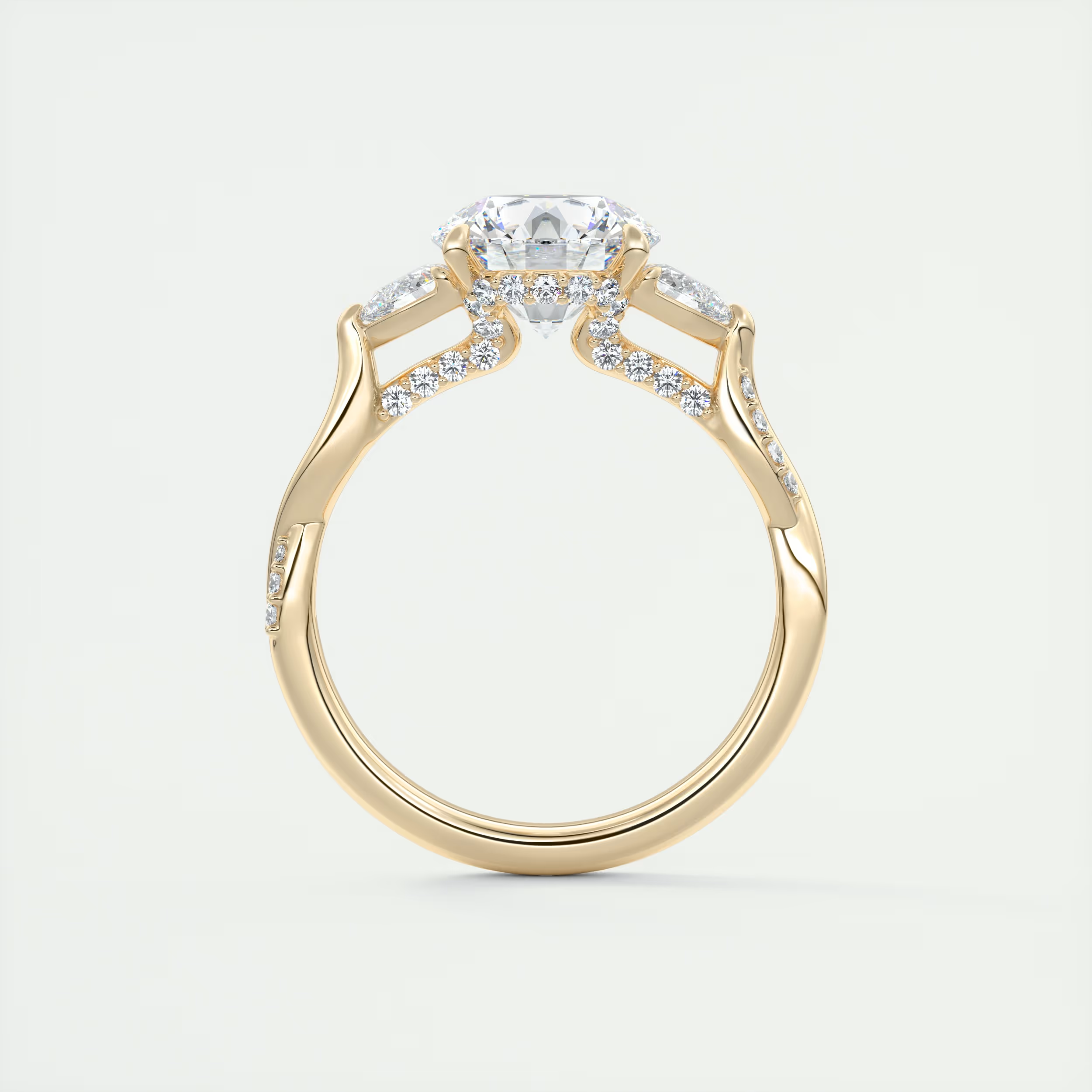 Infinity Twist 2 Carat Round Solitaire with 0.25tcw Pavé Band