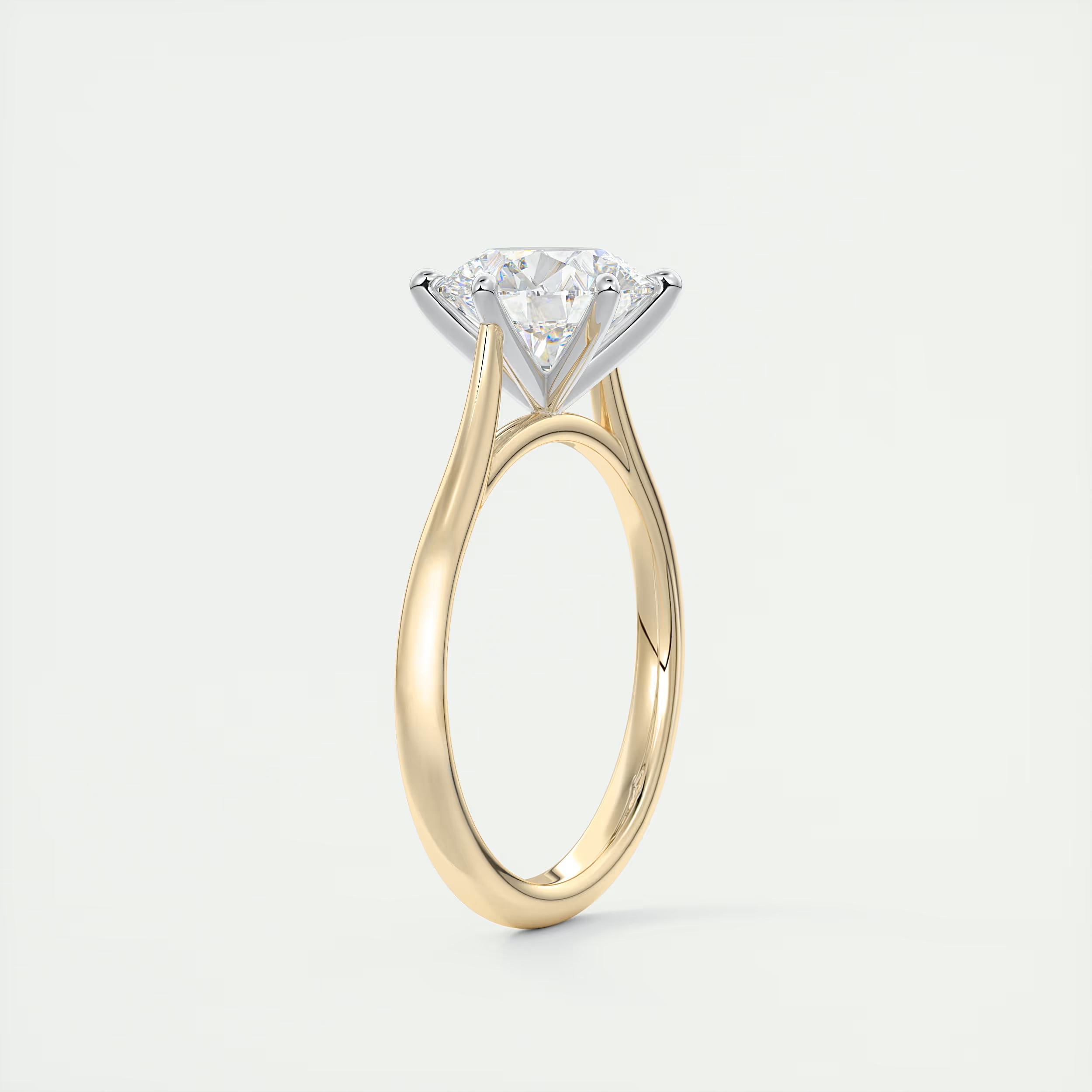 2 Carat Round Gold Cathedral Solitaire with Platinum Prongs 3