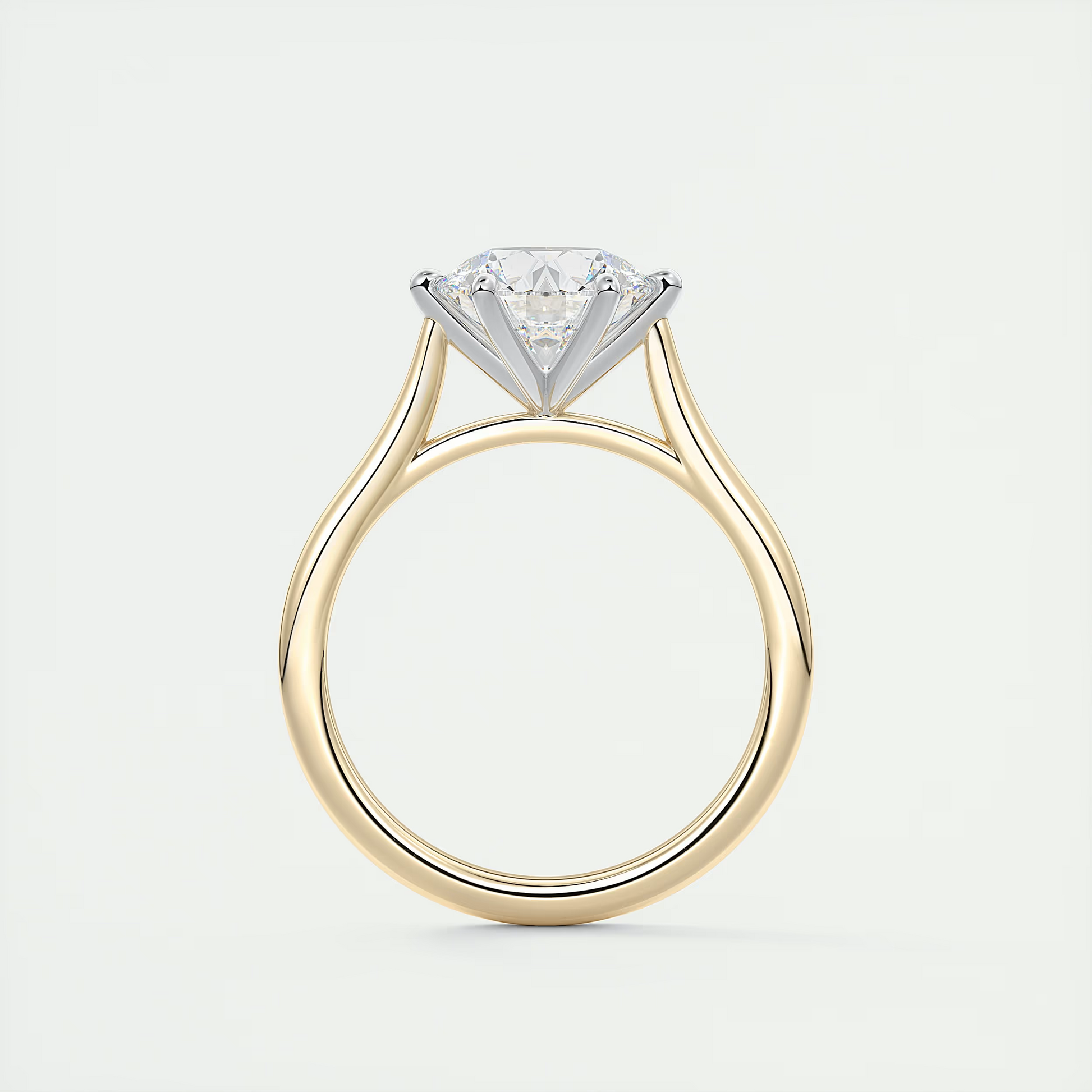 2 Carat Round Gold Cathedral Solitaire with Platinum Prongs 3