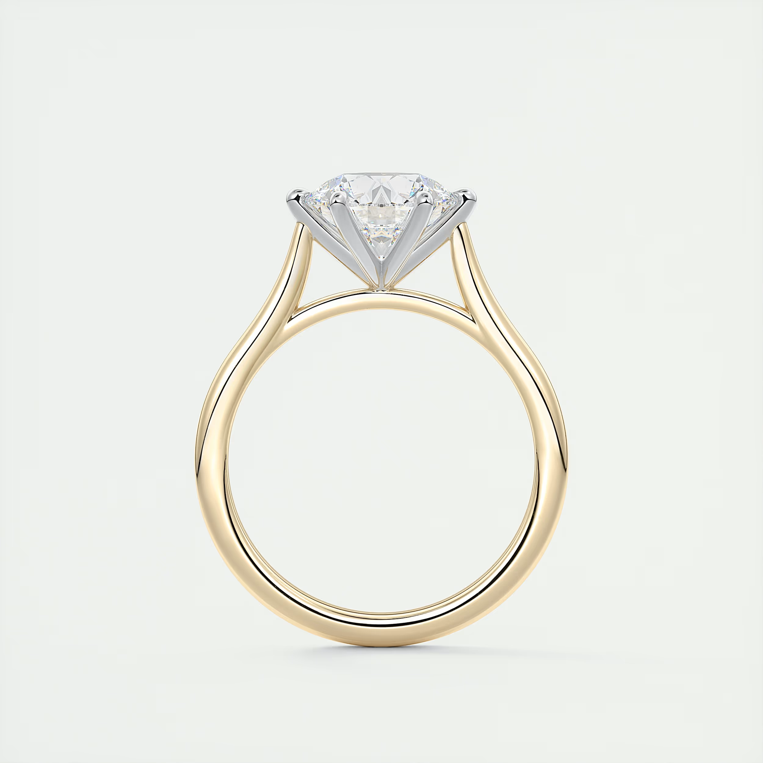 2 Carat Round Gold Cathedral Solitaire with Platinum Prongs 3