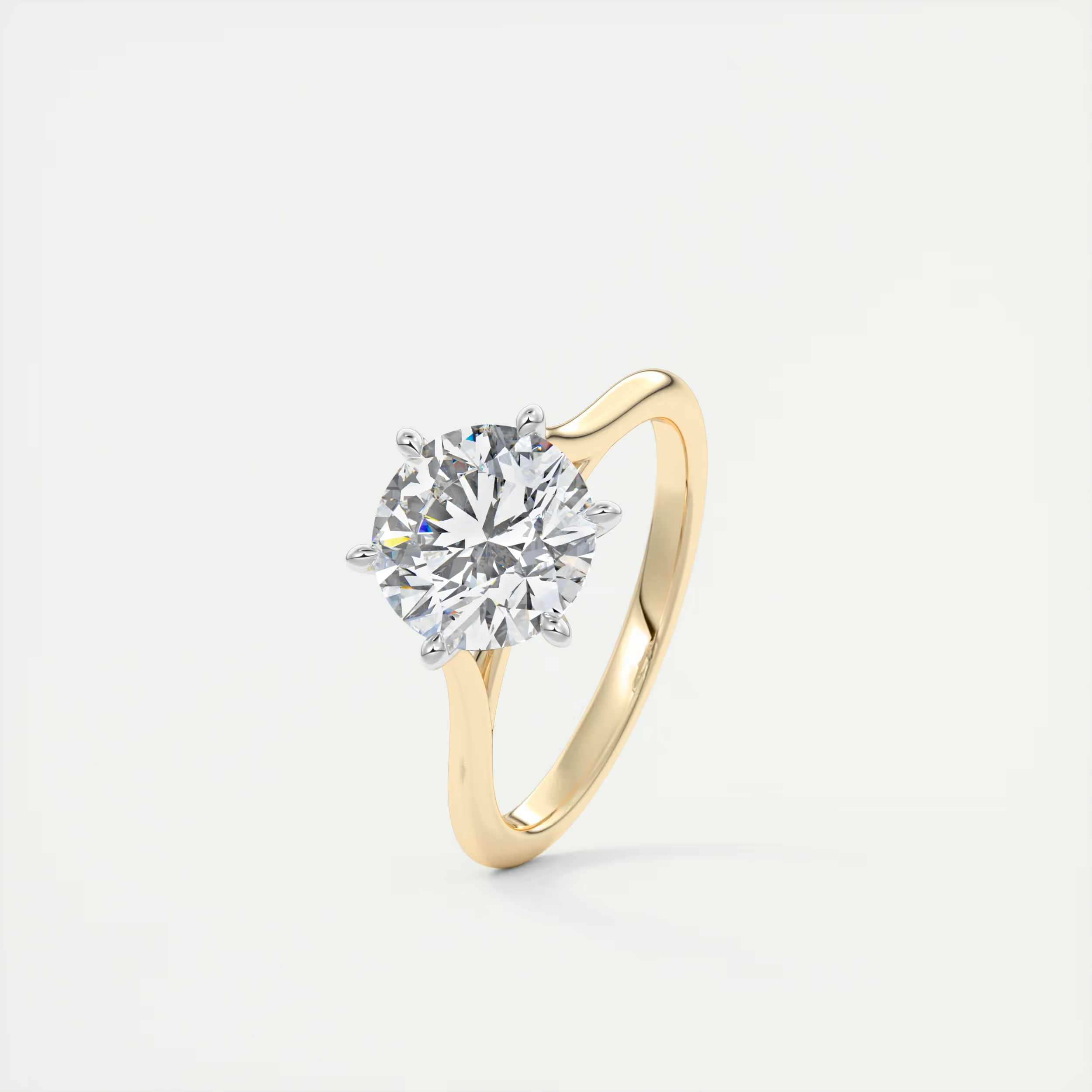 2 Carat Round Gold Cathedral Solitaire with Platinum Prongs 3