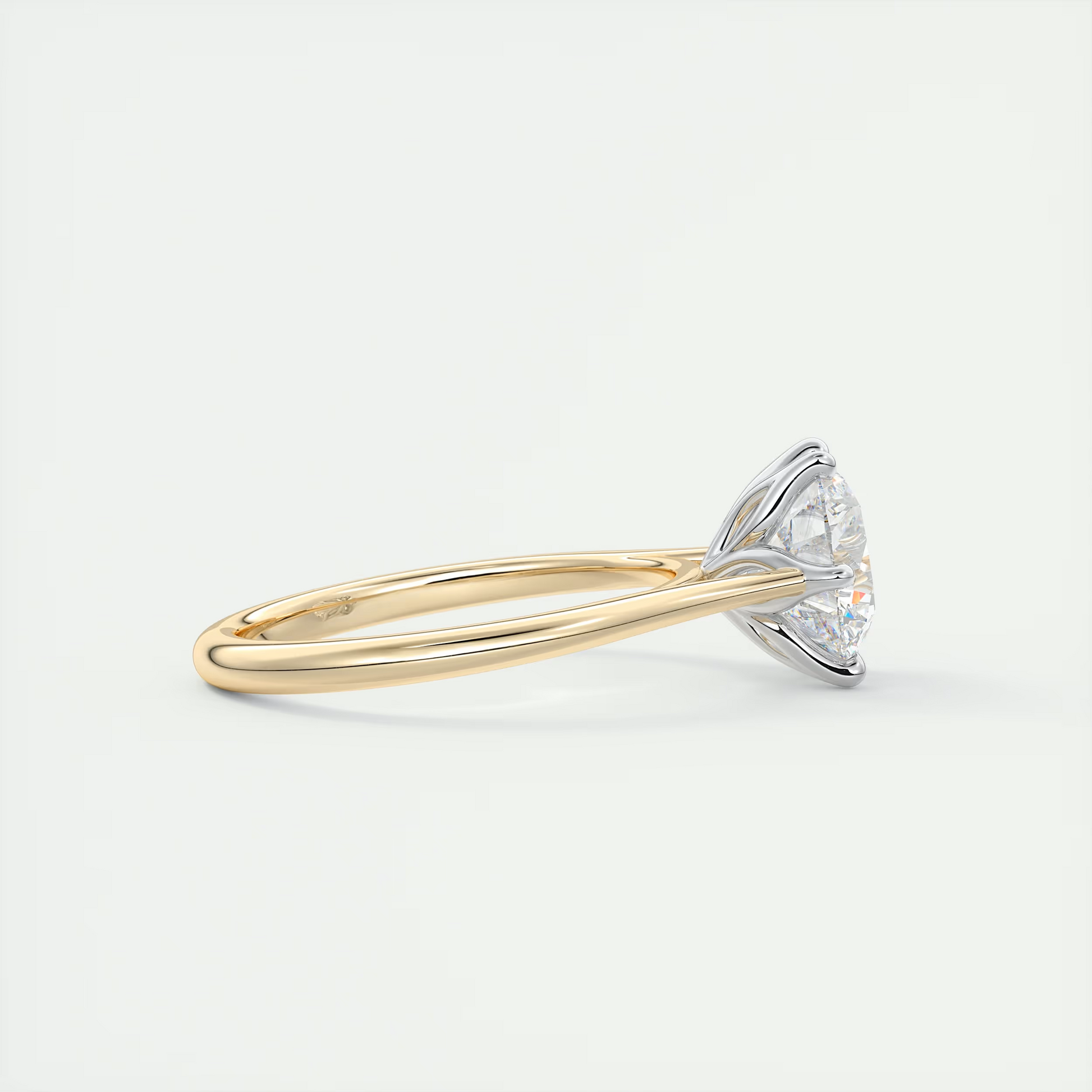 2 Carat Round Gold Cathedral Solitaire with Platinum Prongs