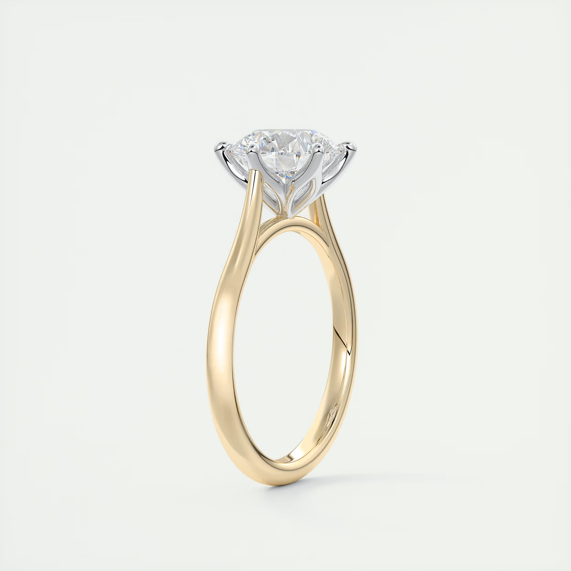 2 Carat Round Gold Cathedral Solitaire with Platinum Prongs