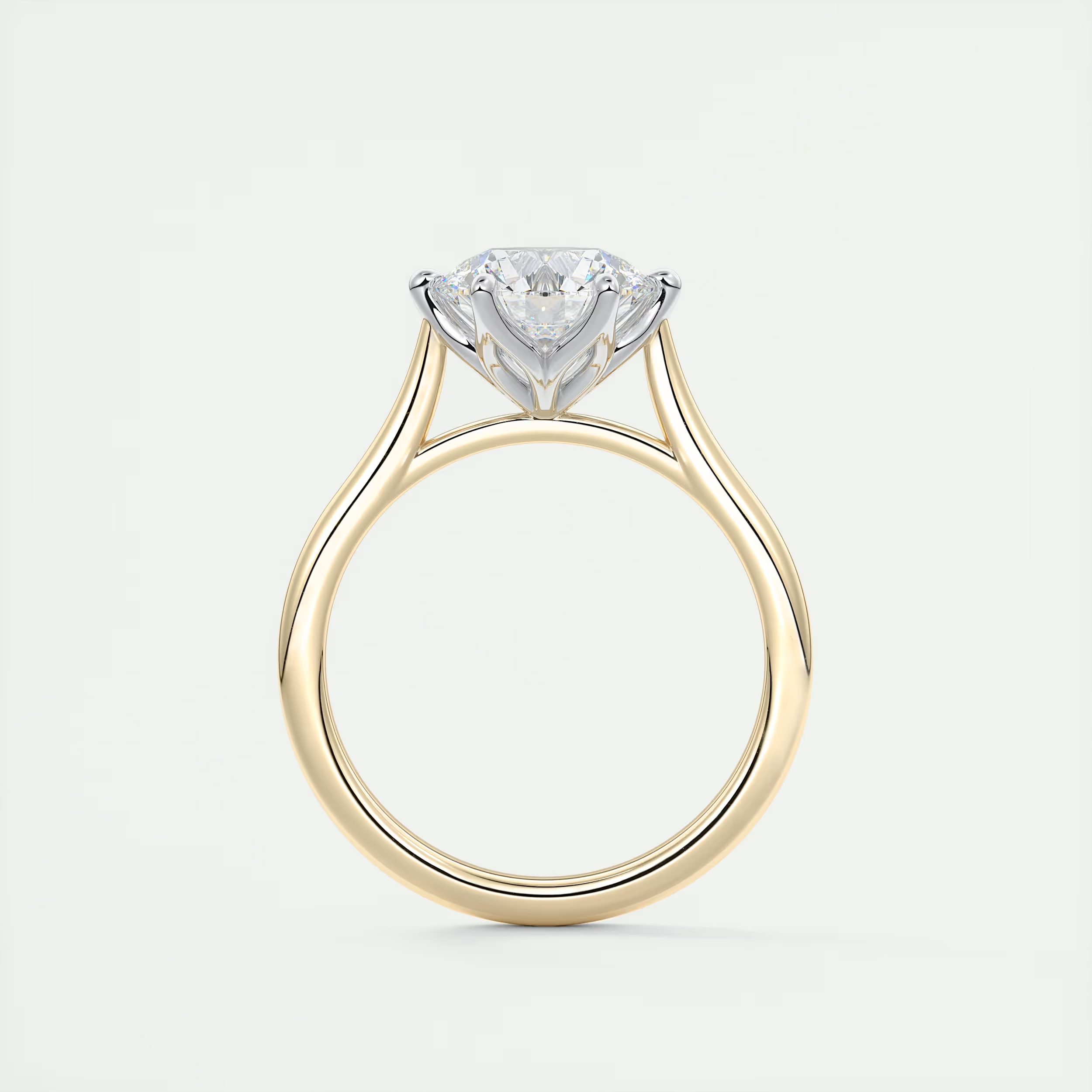 2 Carat Round Gold Cathedral Solitaire with Platinum Prongs