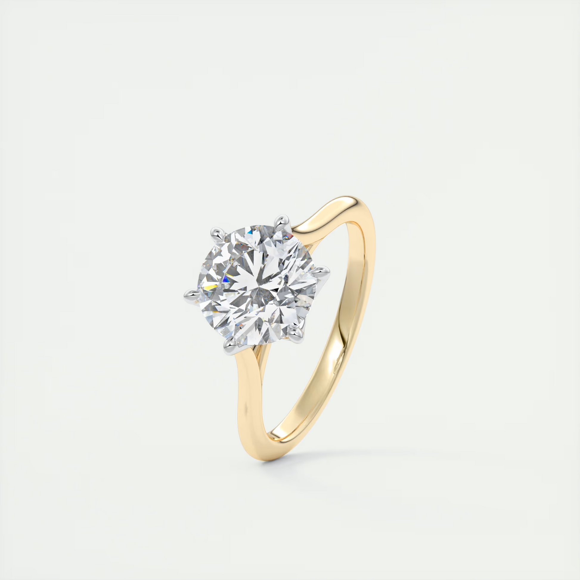 2 Carat Round Gold Cathedral Solitaire with Platinum Prongs