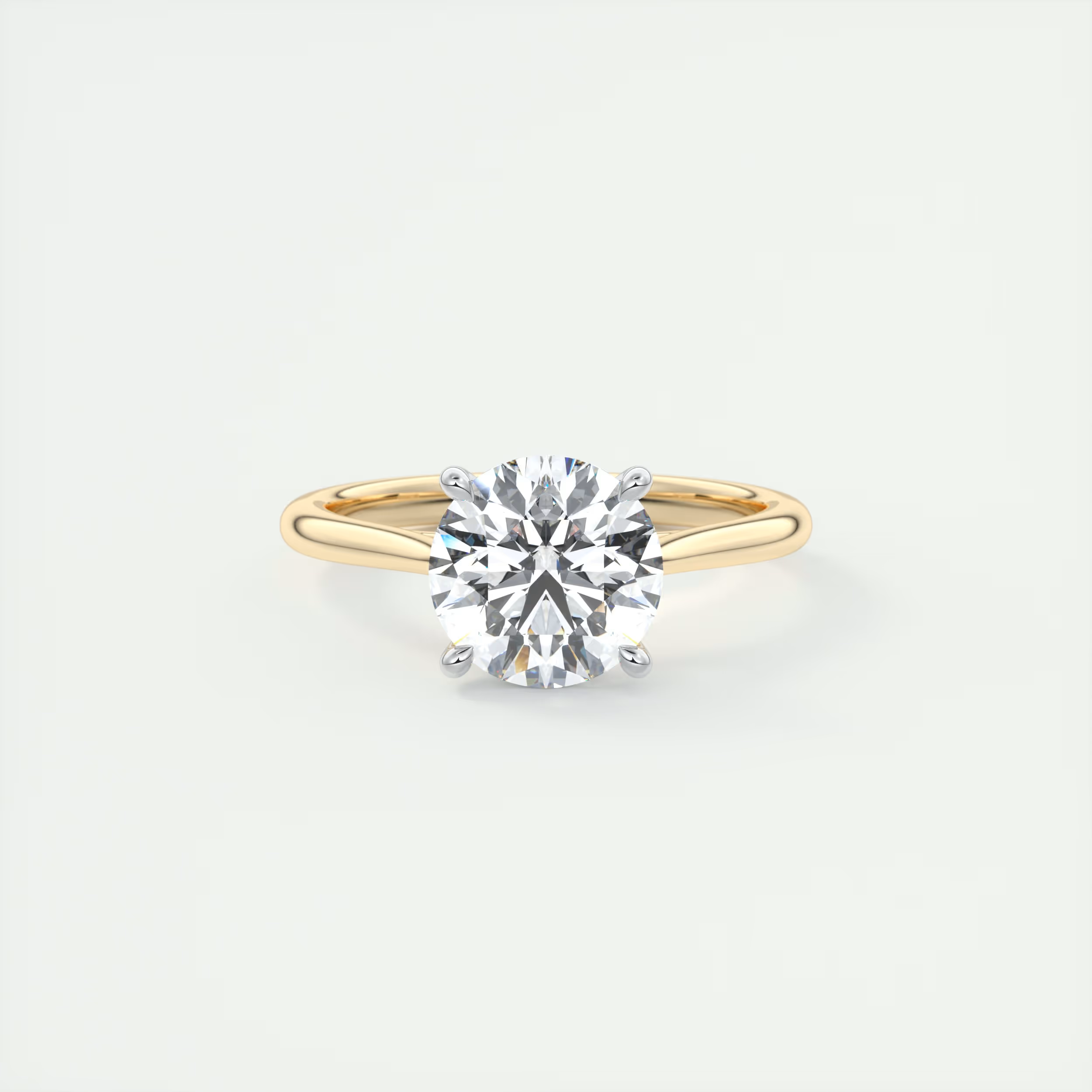 2 Carat Round Gold Cathedral Solitaire with Platinum Prongs 2