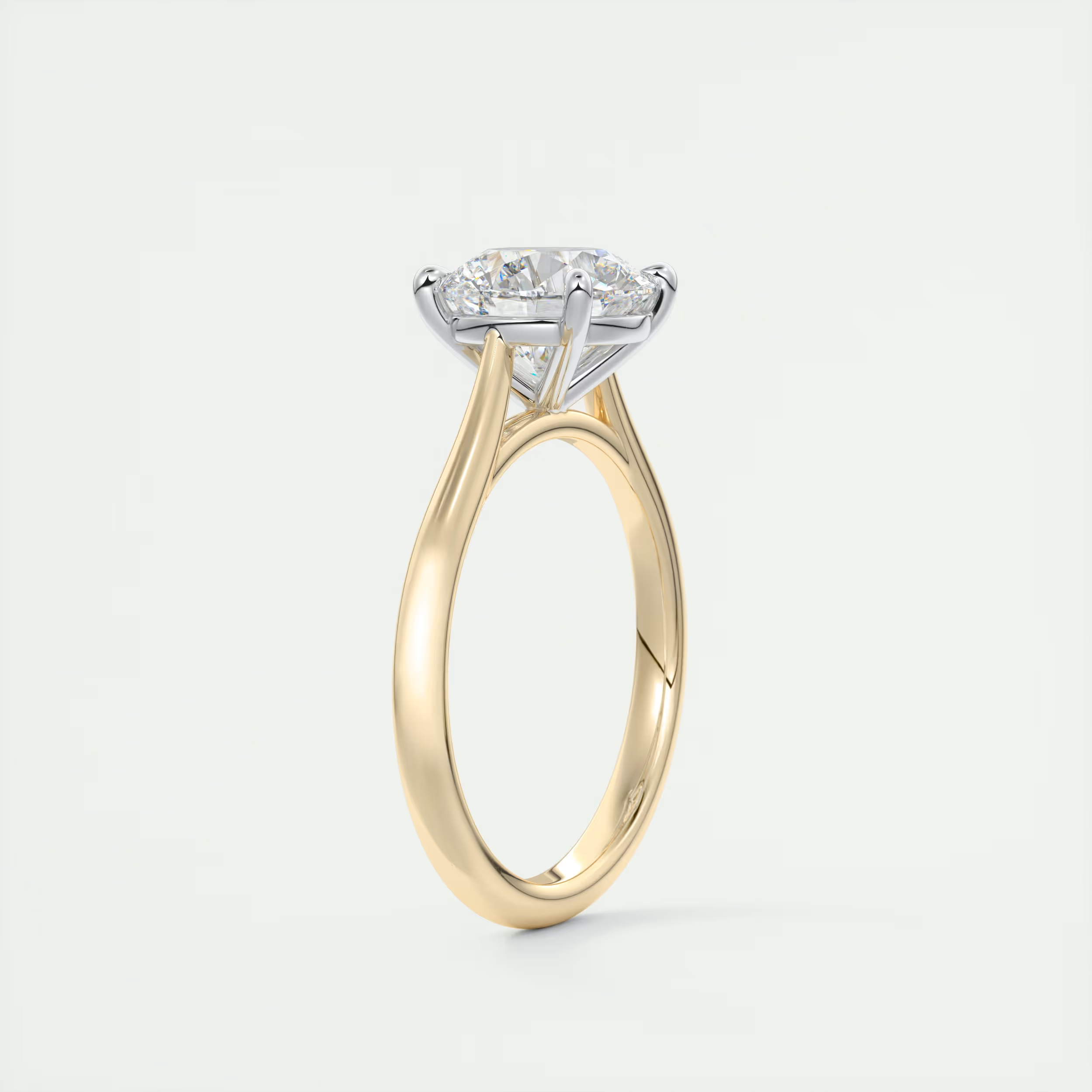 2 Carat Round Gold Cathedral Solitaire with Platinum Prongs 2