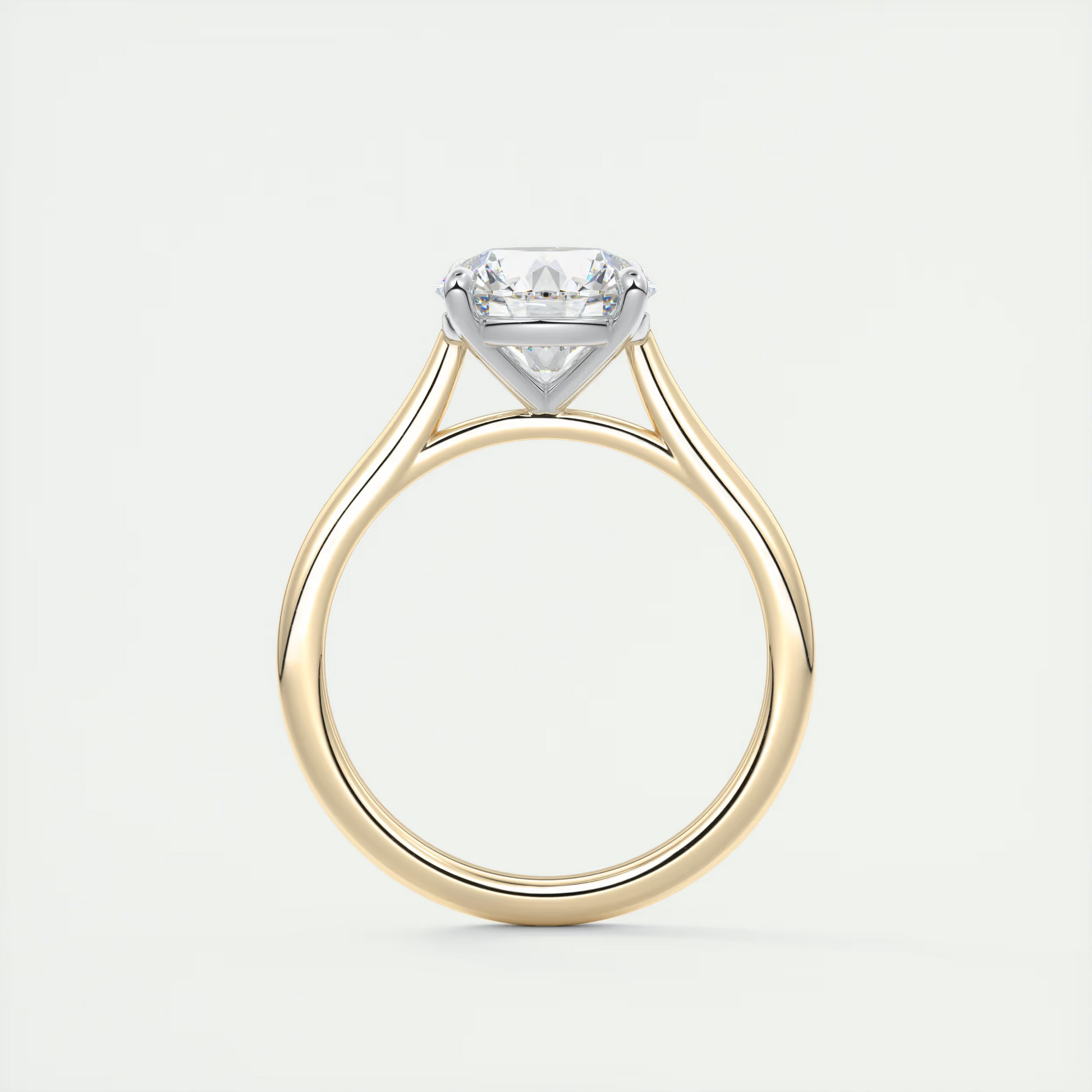 2 Carat Round Gold Cathedral Solitaire with Platinum Prongs 2