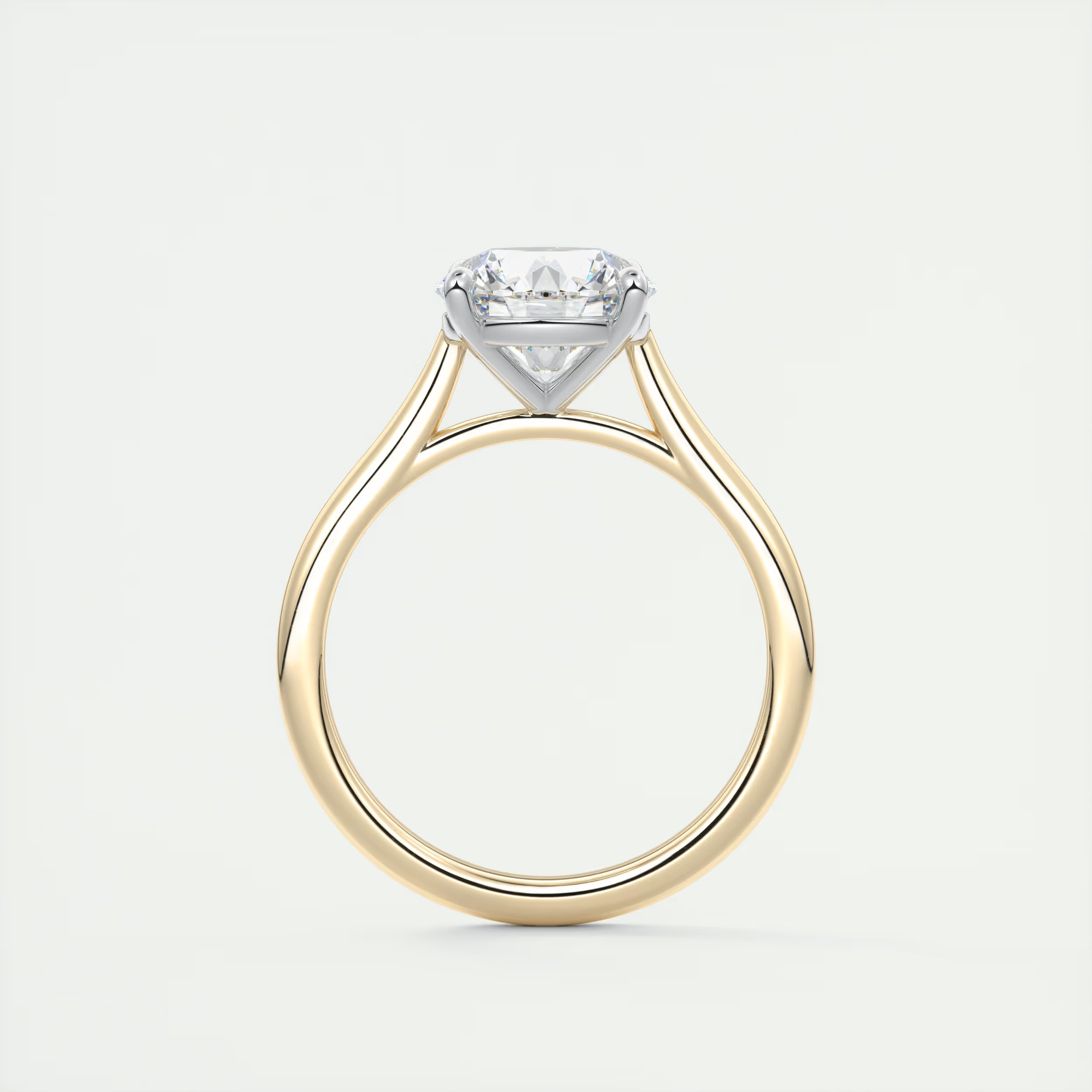 2 Carat Round Gold Cathedral Solitaire with Platinum Prongs 2