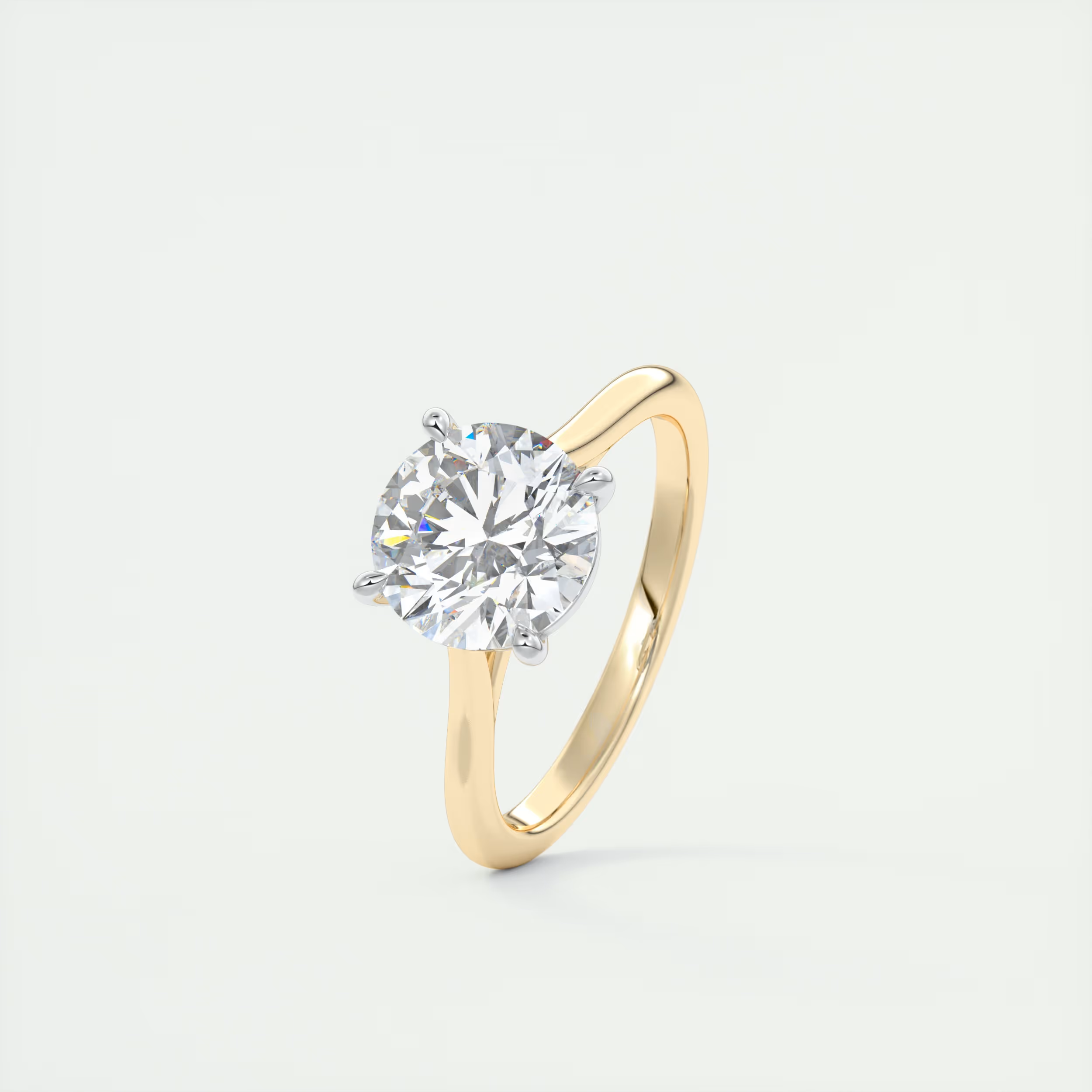2 Carat Round Gold Cathedral Solitaire with Platinum Prongs 2