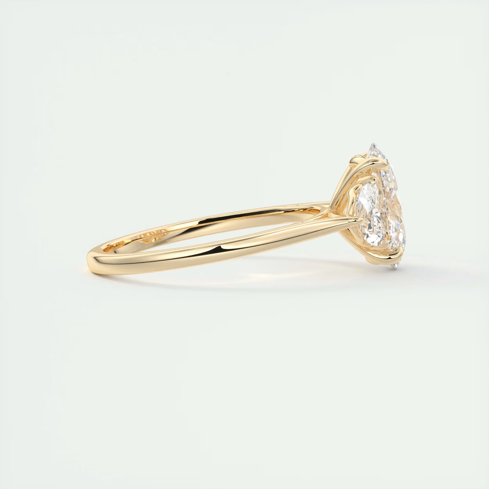 Unique 2 Carat Oval Half Moon Three-Stone Engagement Ring