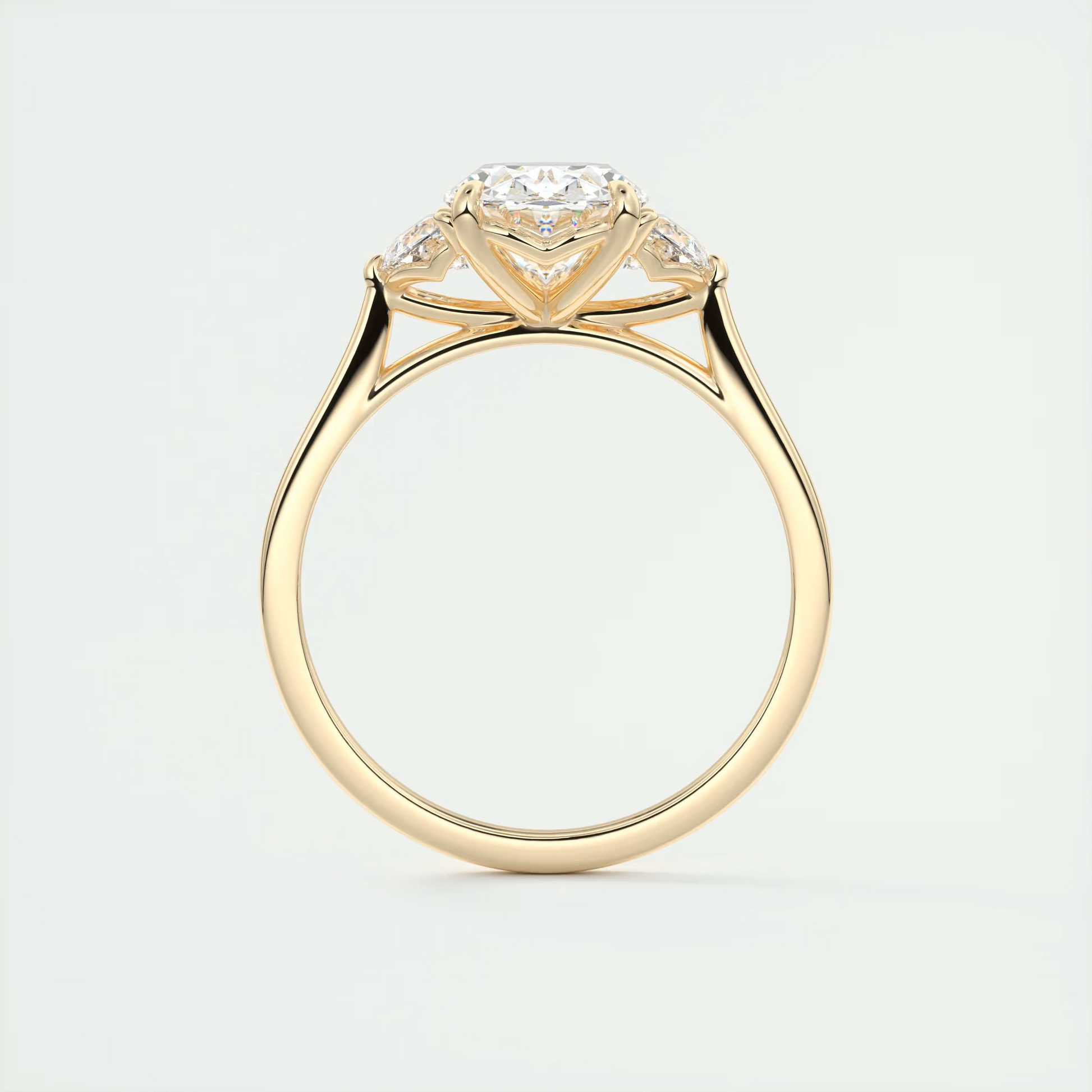 Unique 2 Carat Oval Half Moon Three-Stone Engagement Ring
