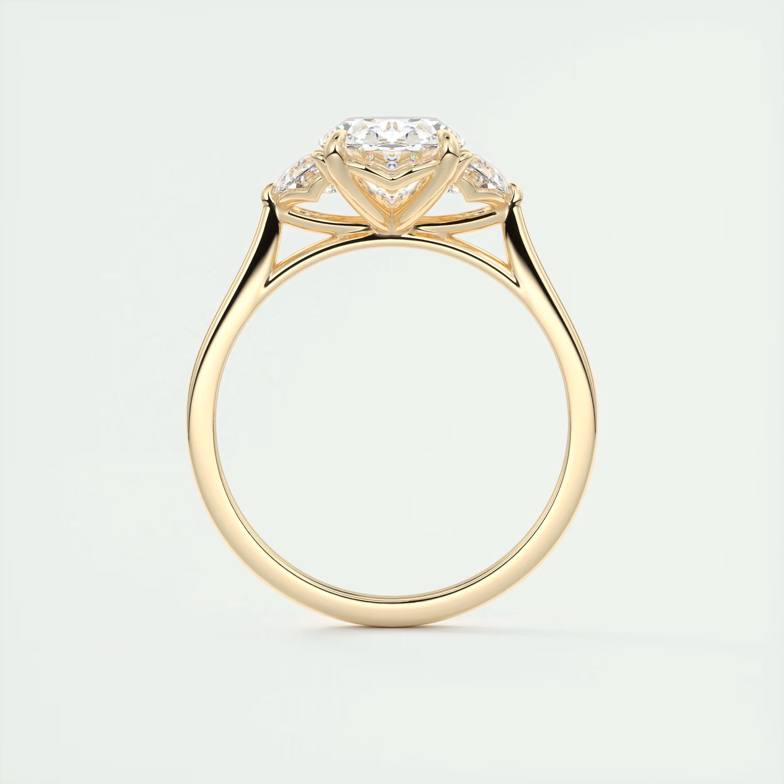 Unique 2 Carat Oval Half Moon Three-Stone Engagement Ring