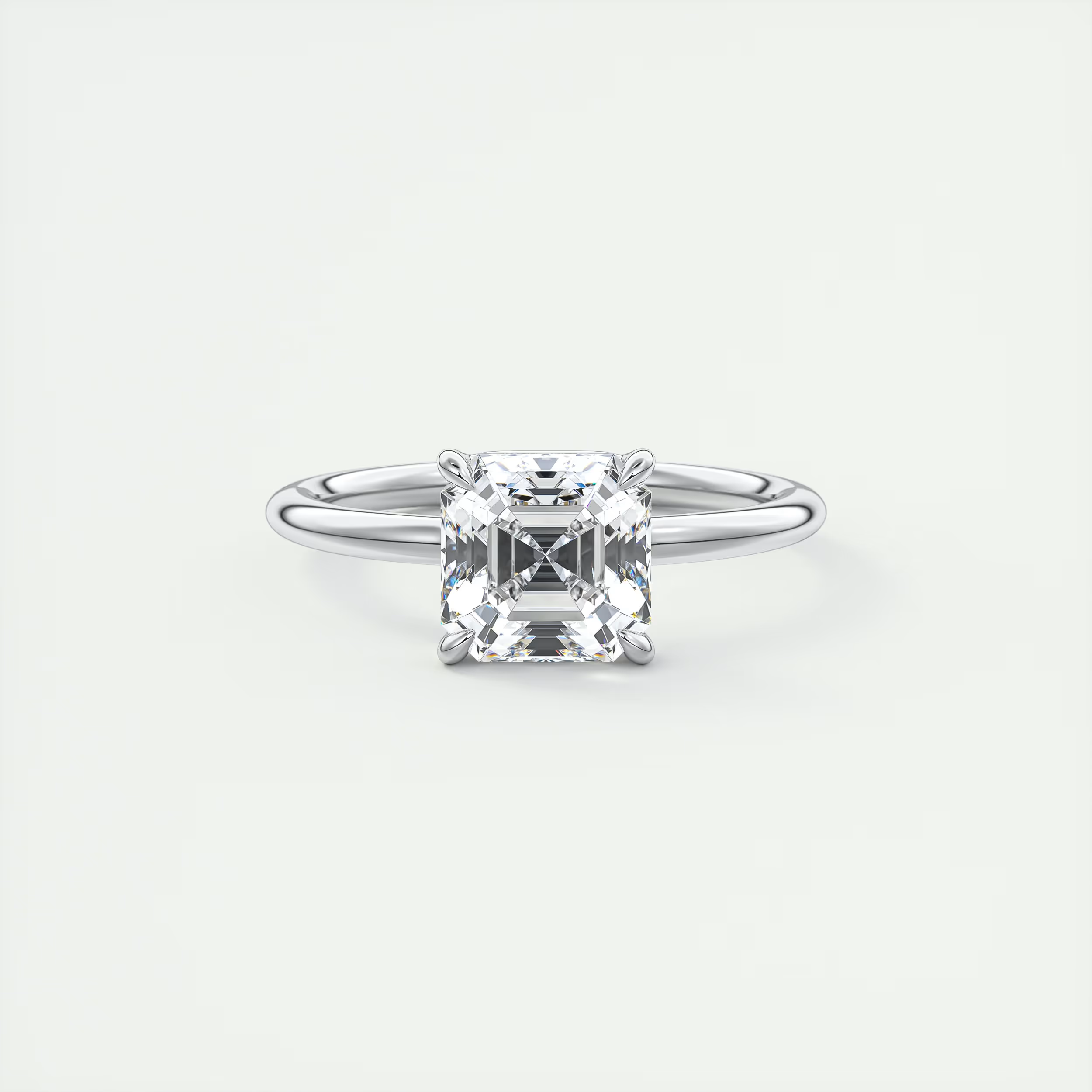 2 Carat Asscher Flush Set Low Profile Stacking Solitaire