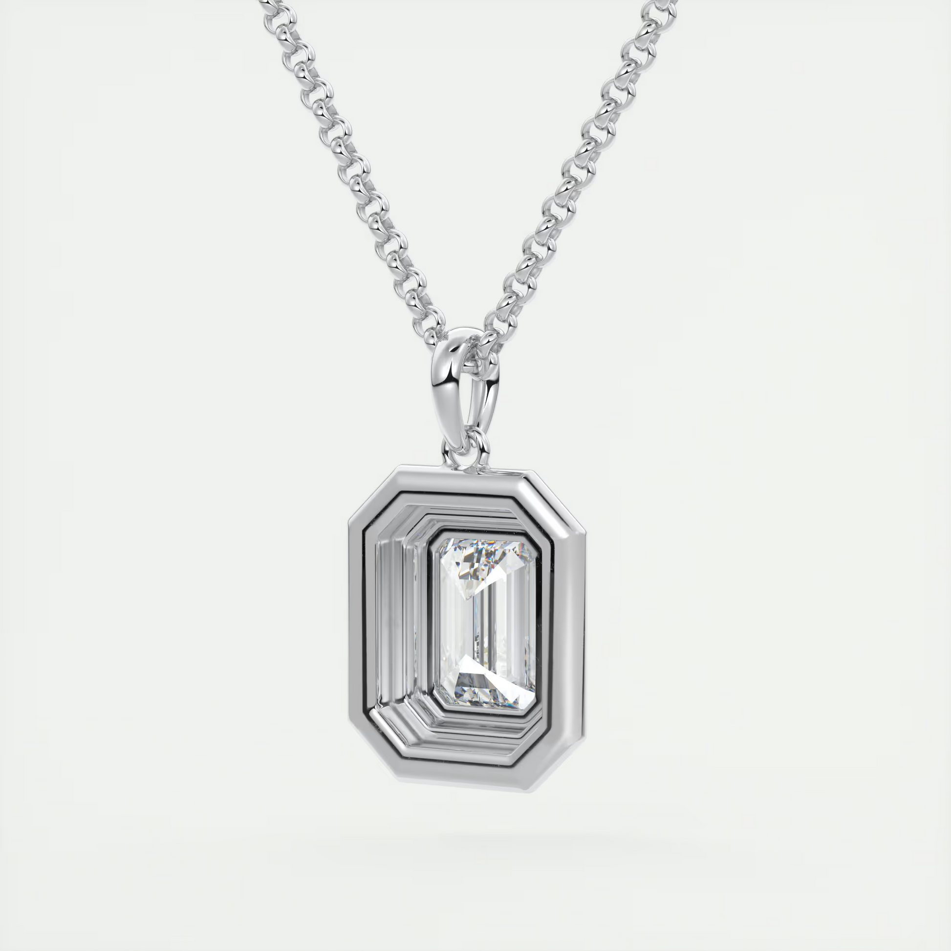 1.5 ct Emerald Bezel Set Pendant Necklace