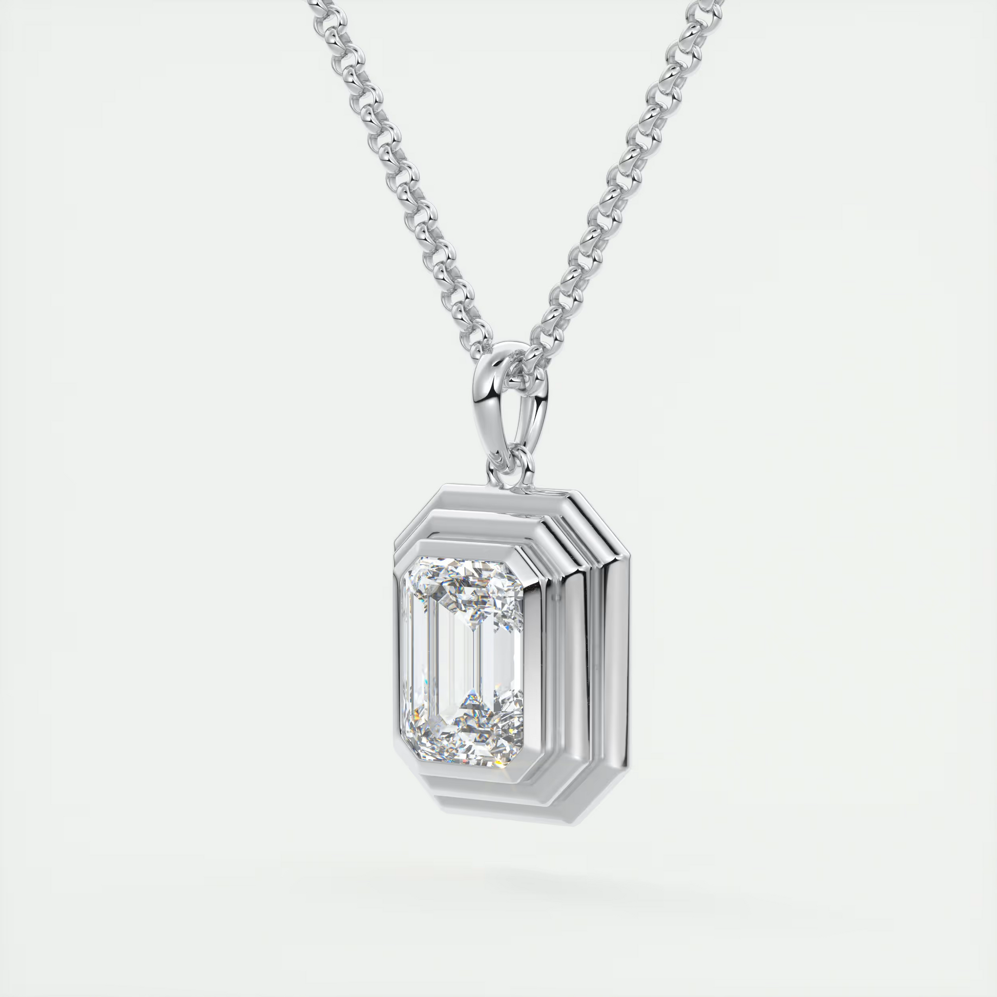 1.5 ct Emerald Bezel Set Pendant Necklace