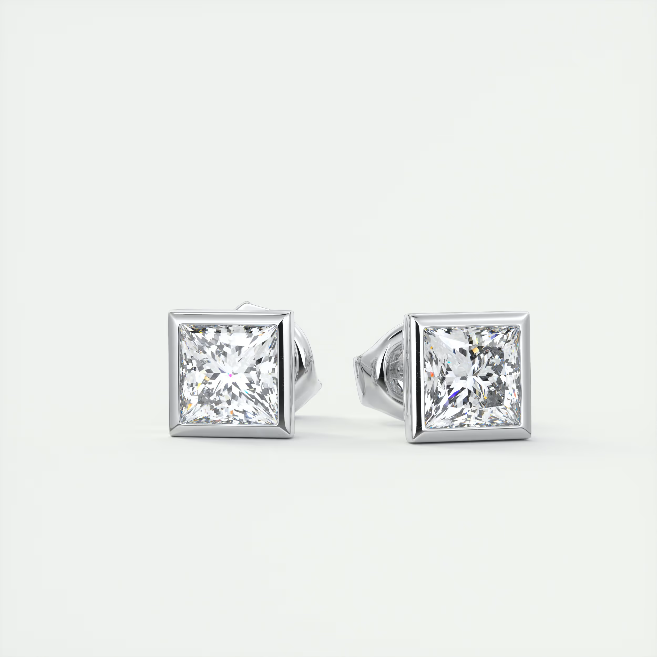 2 ct Princess Bezel Set Diamond Studs